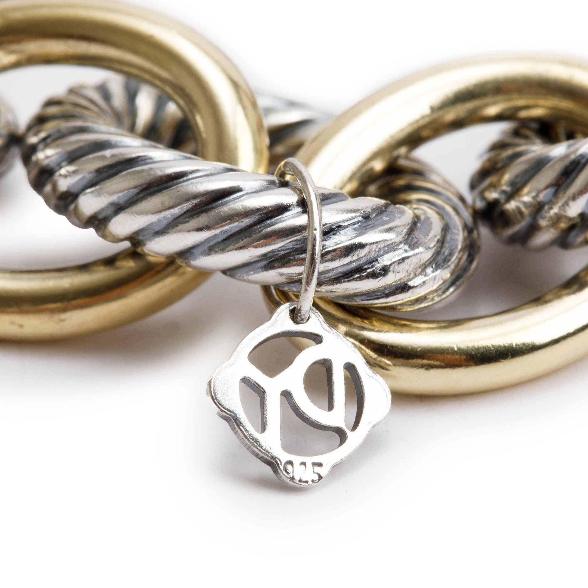 David Yurman Sterling Silver & 18k Yellow Gold Oval Link Chain Bracelet