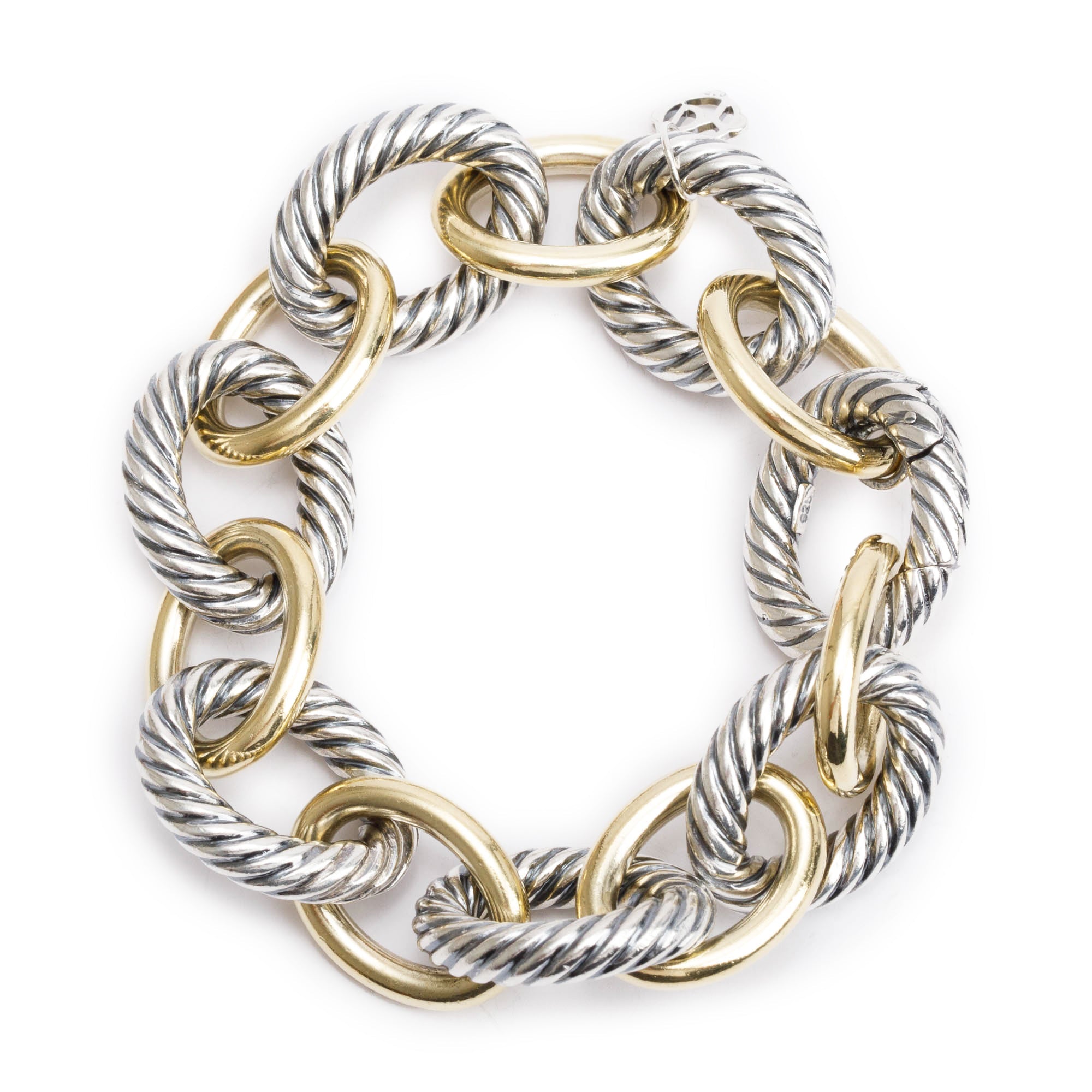 David Yurman Sterling Silver & 18k Yellow Gold Oval Link Chain Bracelet