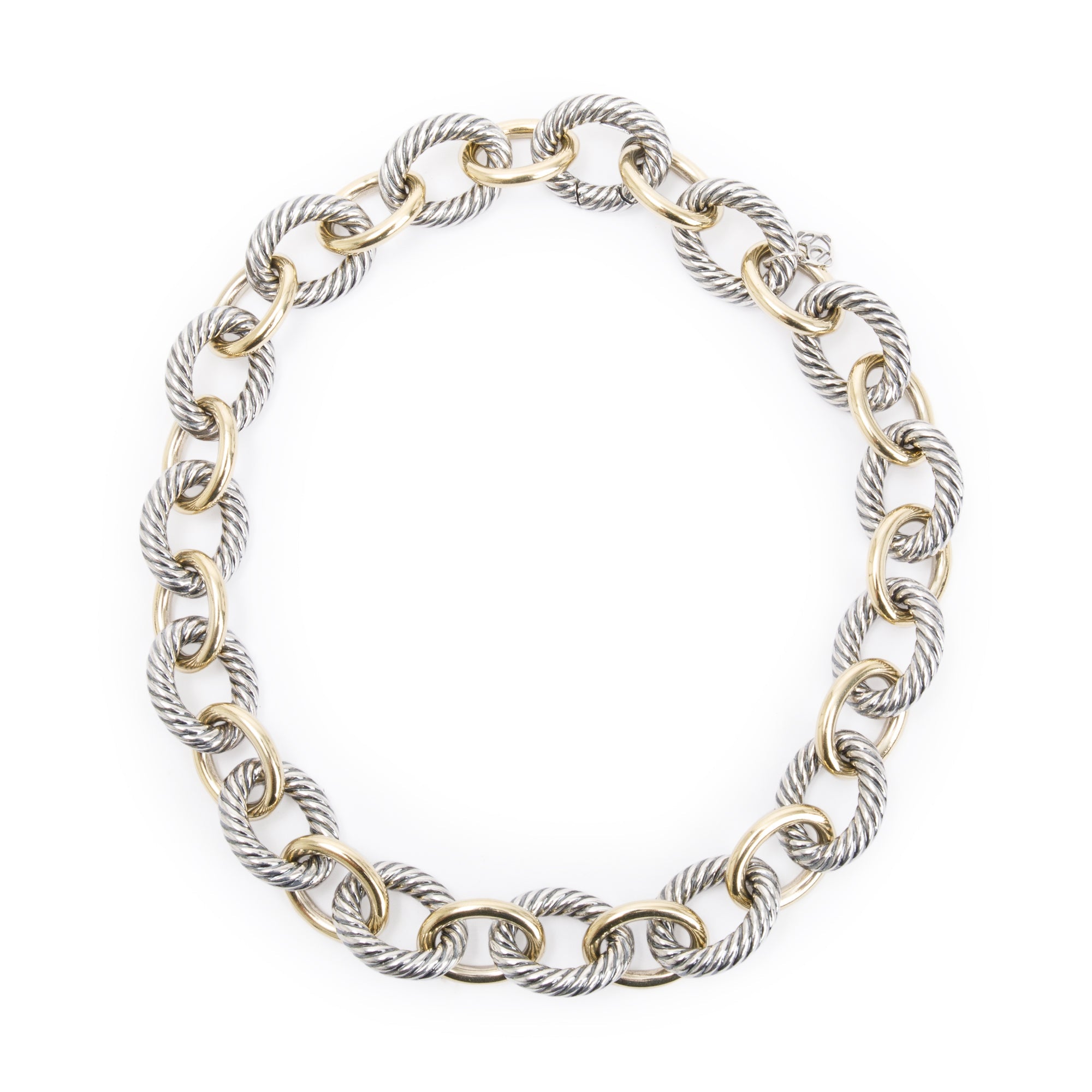 David Yurman Sterling Silver & 18k Yellow Gold Oval Link Chain Necklace