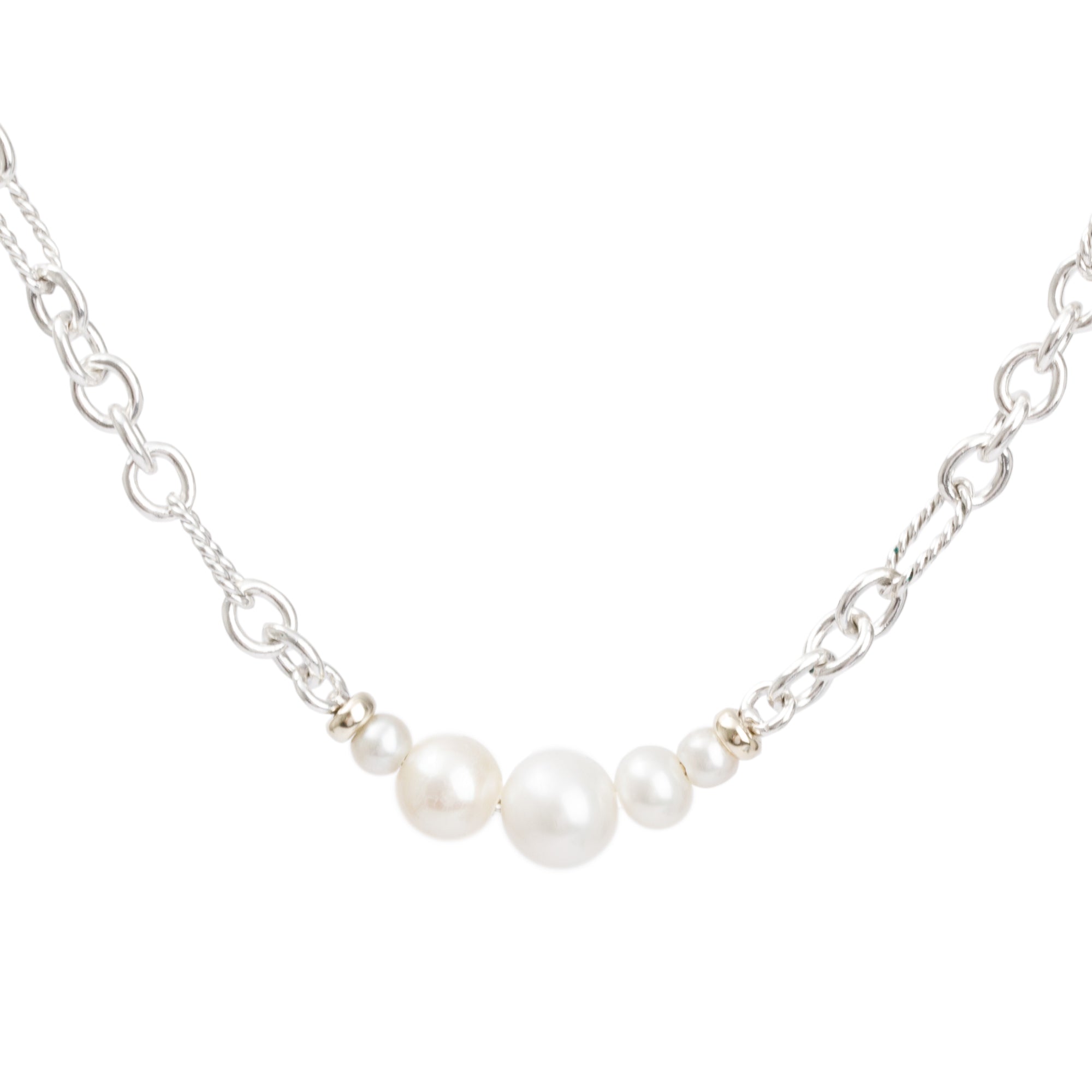 David Yurman Sterling Silver & 18k Yellow Gold Pearl Figaro Chain Station Necklace