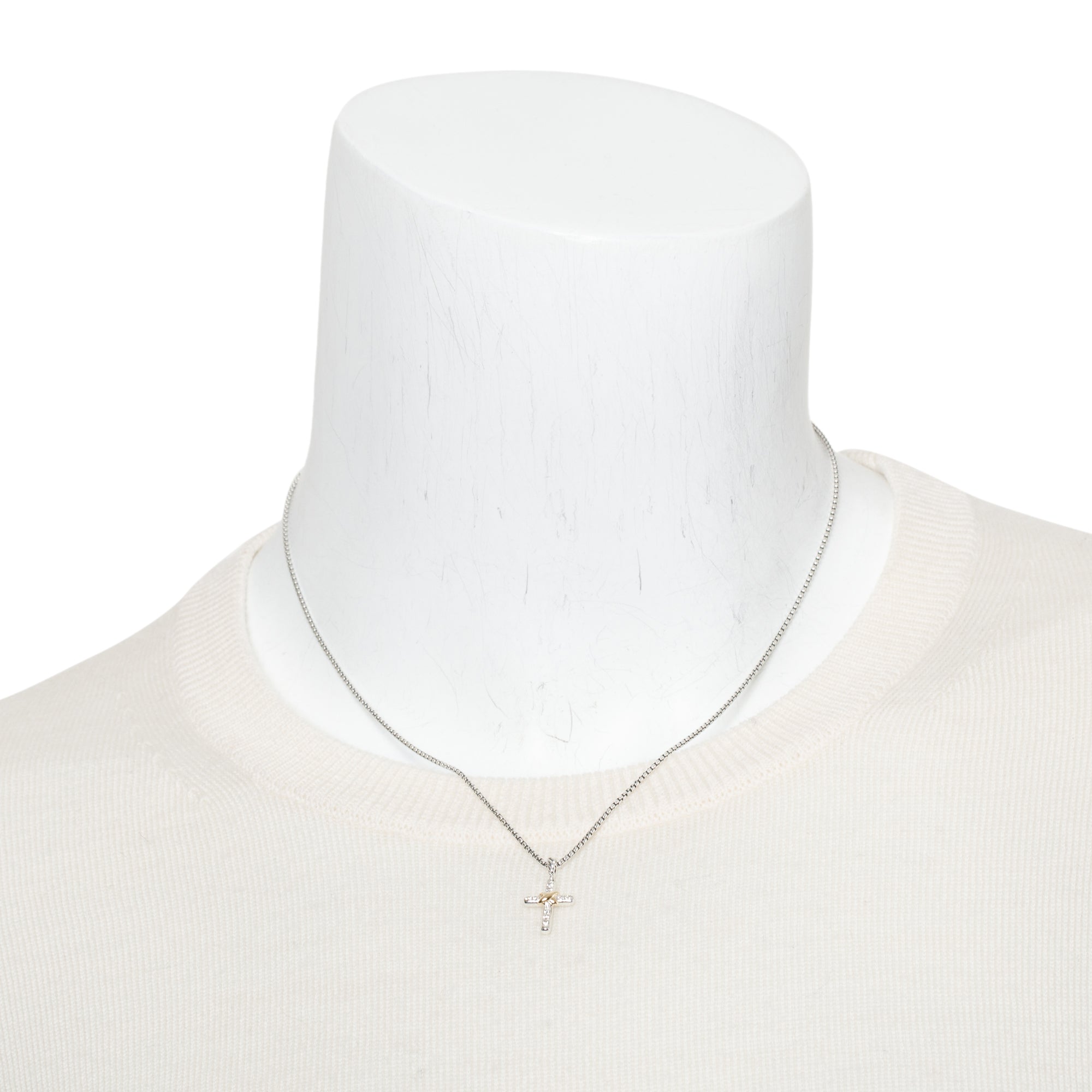 David Yurman Sterling Silver & 18k Yellow Gold Petite Diamond Cross Pendant Necklace
