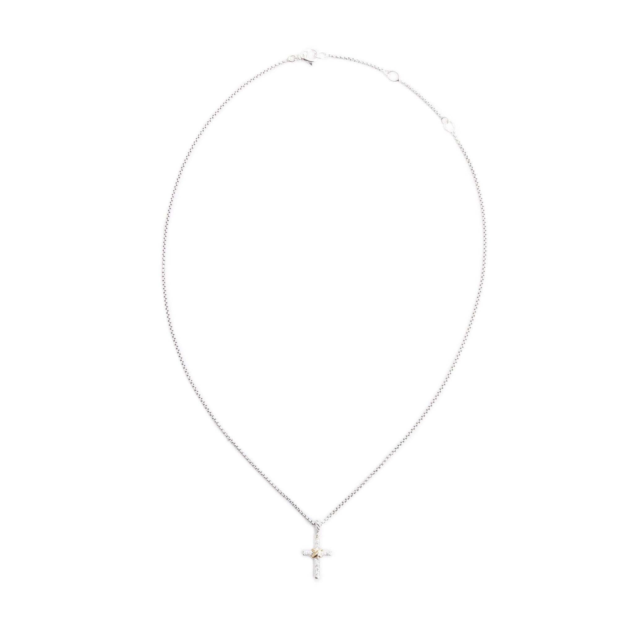 David Yurman Sterling Silver & 18k Yellow Gold Petite Diamond Cross Pendant Necklace