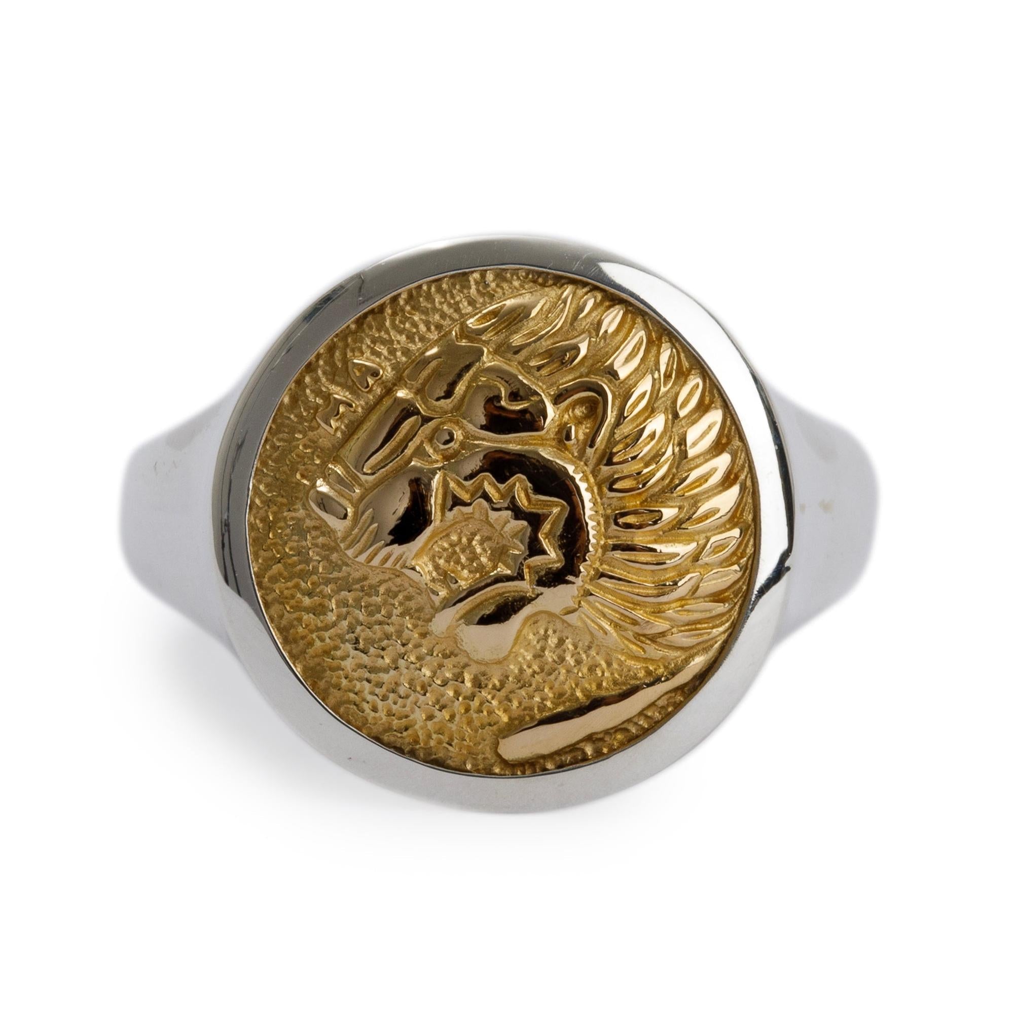 David Yurman Sterling Silver & 18k Yellow Gold Petrvs Lion Pinky Ring, Size 6