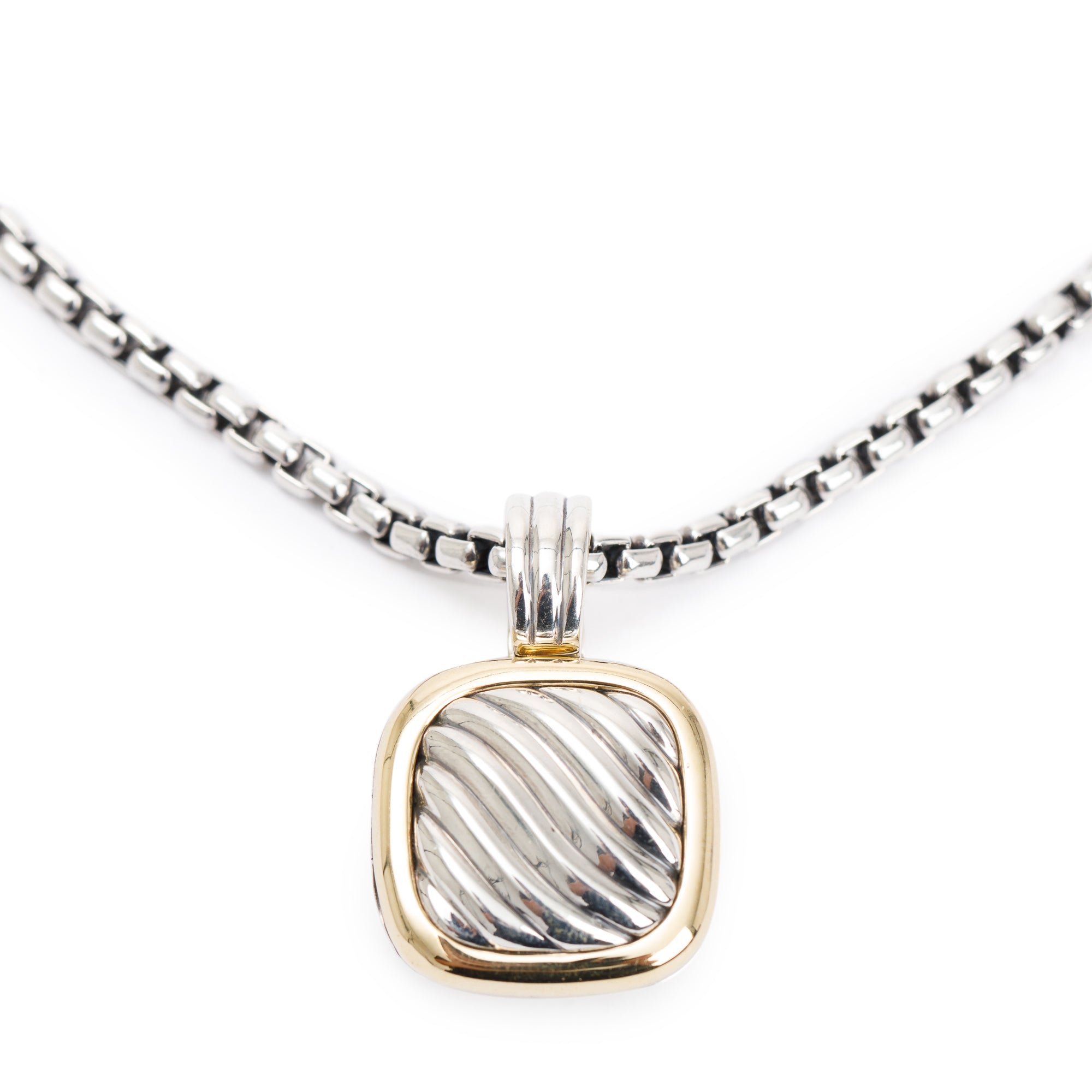 David Yurman Sterling Silver & 18k Yellow Gold Sculpted Cable Locket Pendant Necklace