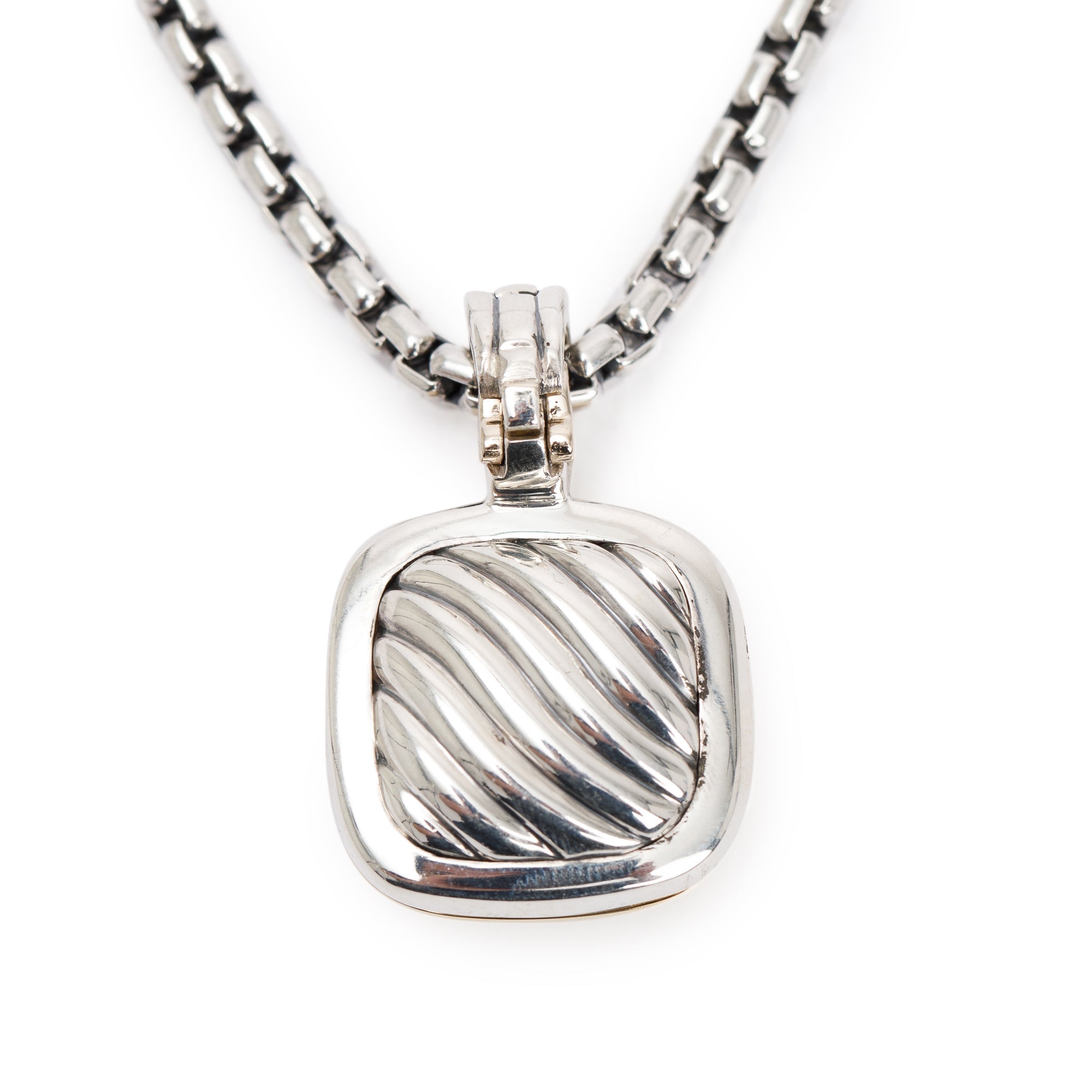 David Yurman Sterling Silver & 18k Yellow Gold Sculpted Cable Locket Pendant Necklace