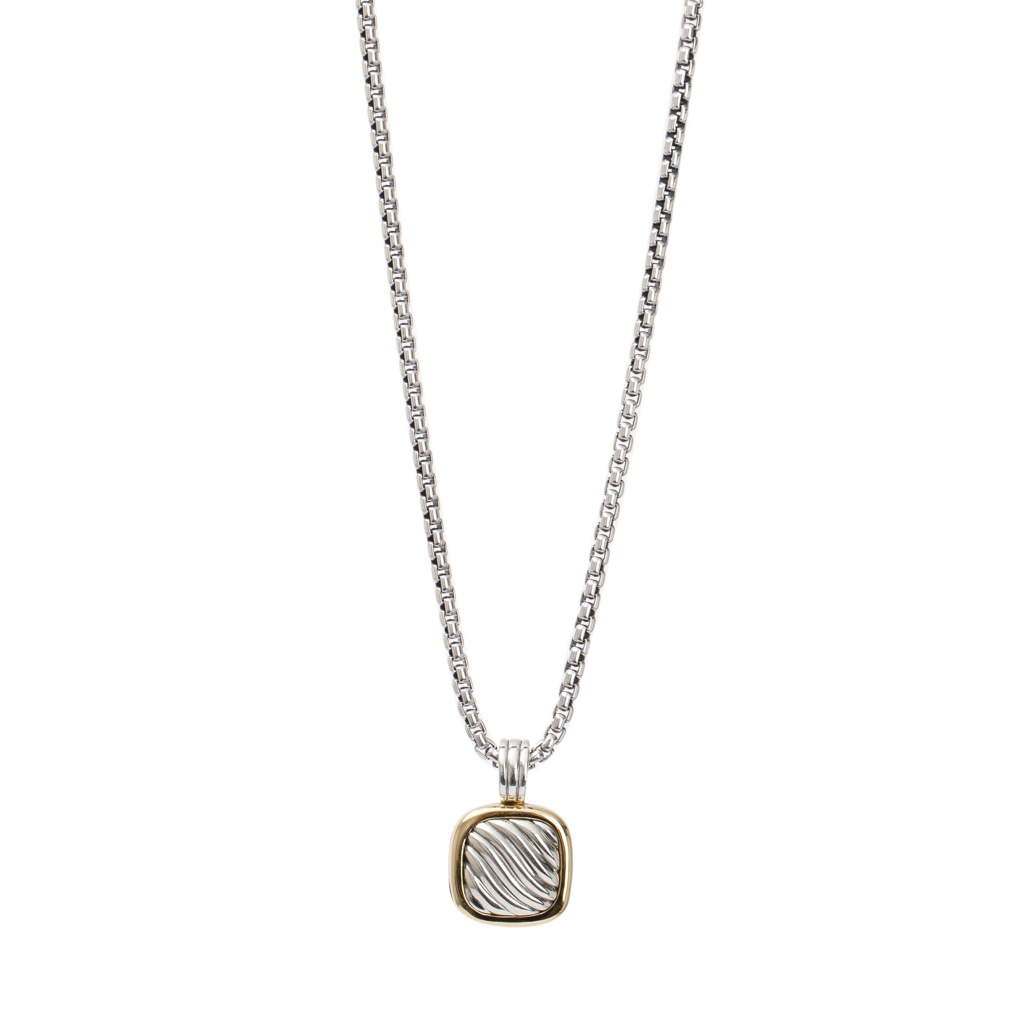 David Yurman Sterling Silver & 18k Yellow Gold Sculpted Cable Locket Pendant Necklace