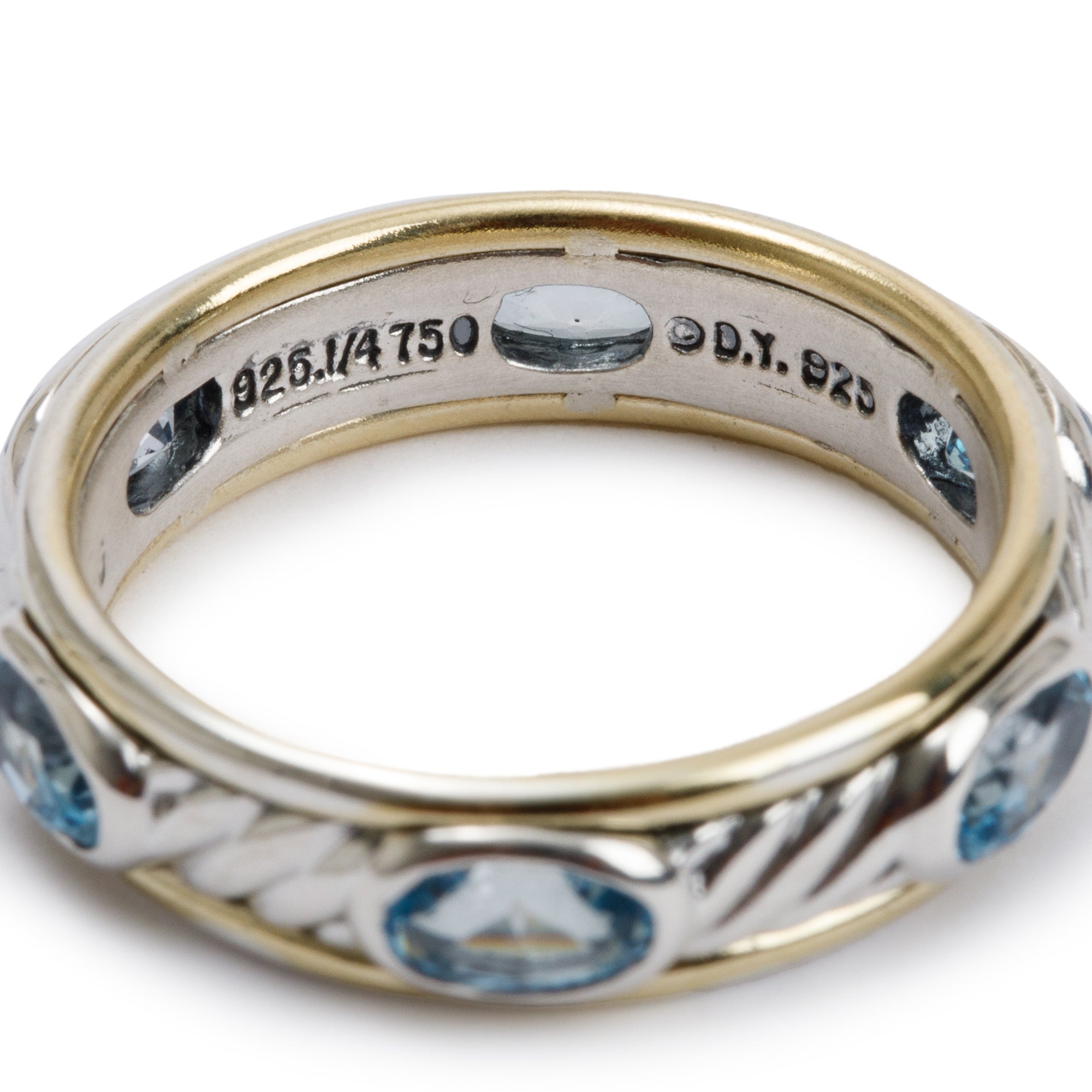 David Yurman Sterling Silver & 18k Yellow Gold Topaz Cable Band Ring, Size 6