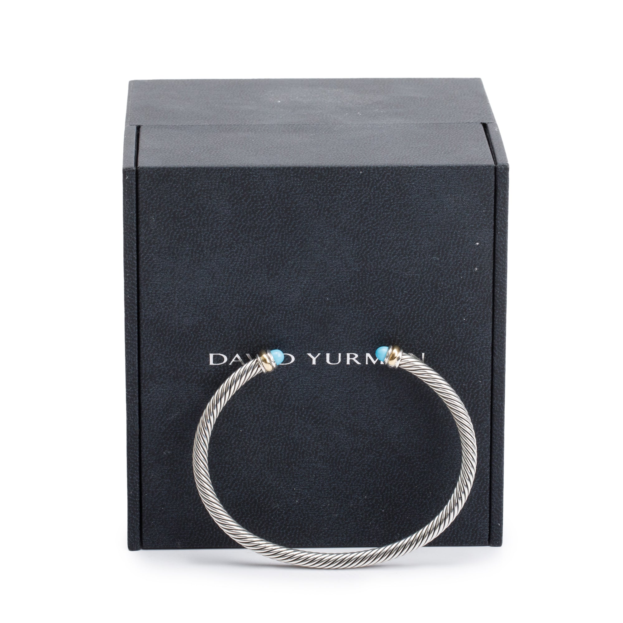 David Yurman Sterling Silver & 18k Yellow Gold Turquoise 4 MM Cable Classics Bracelet w/ Box