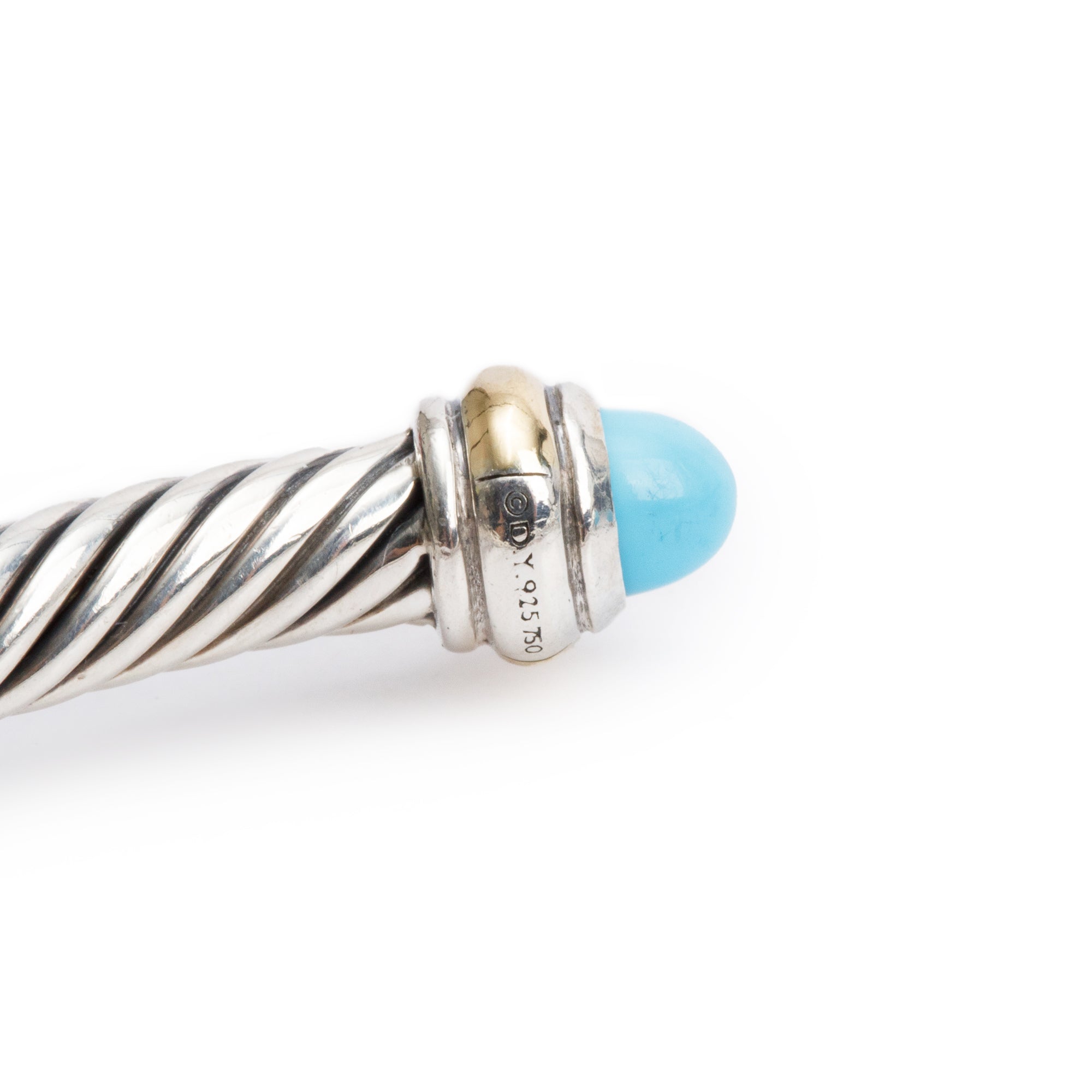 David Yurman Sterling Silver & 18k Yellow Gold Turquoise 4 MM Cable Classics Bracelet w/ Box