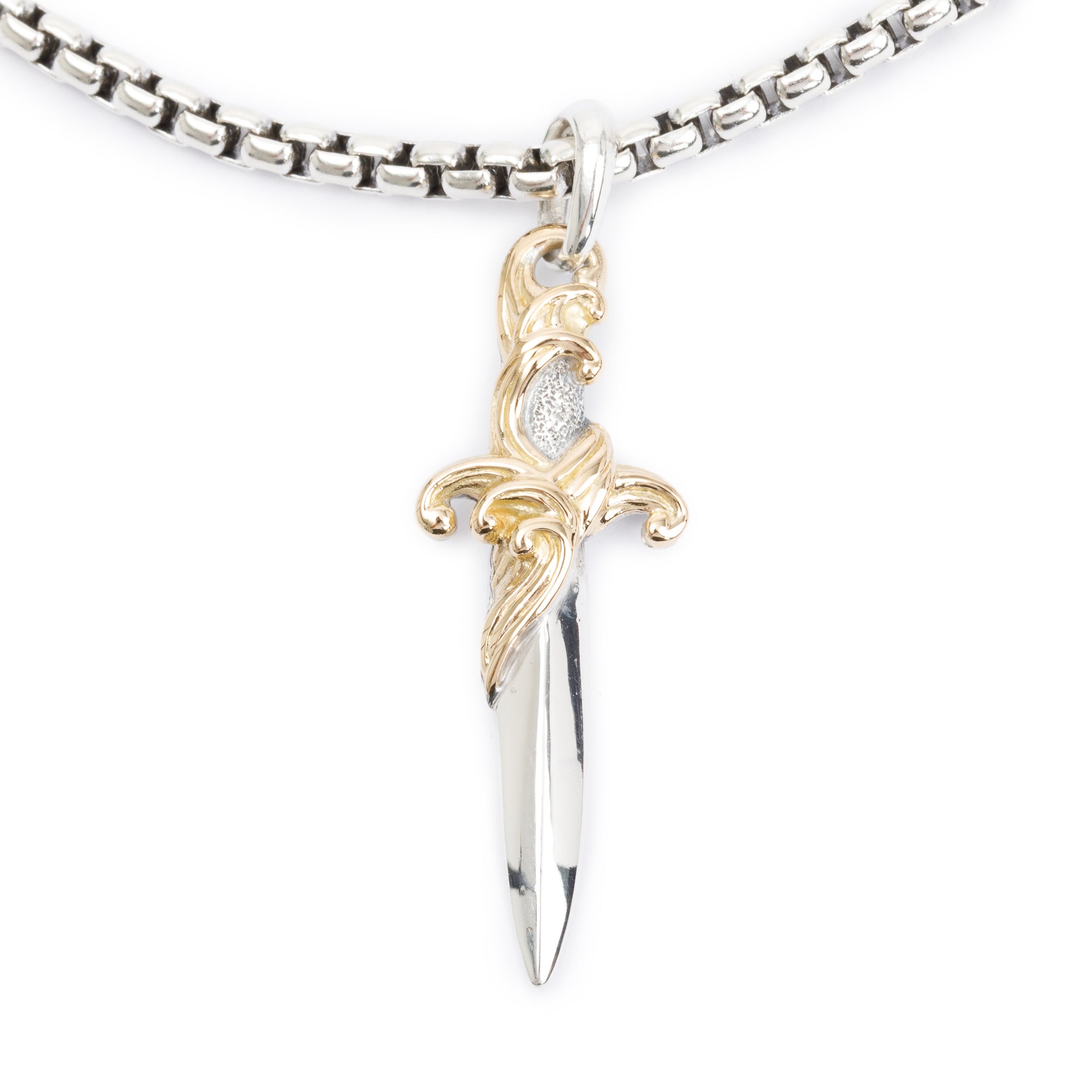 David Yurman Sterling Silver & 18k Yellow Gold Waves Dagger Amulet Necklace