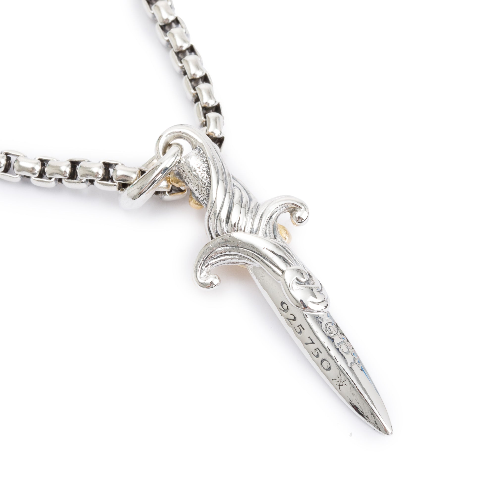 David Yurman Sterling Silver & 18k Yellow Gold Waves Dagger Amulet Necklace