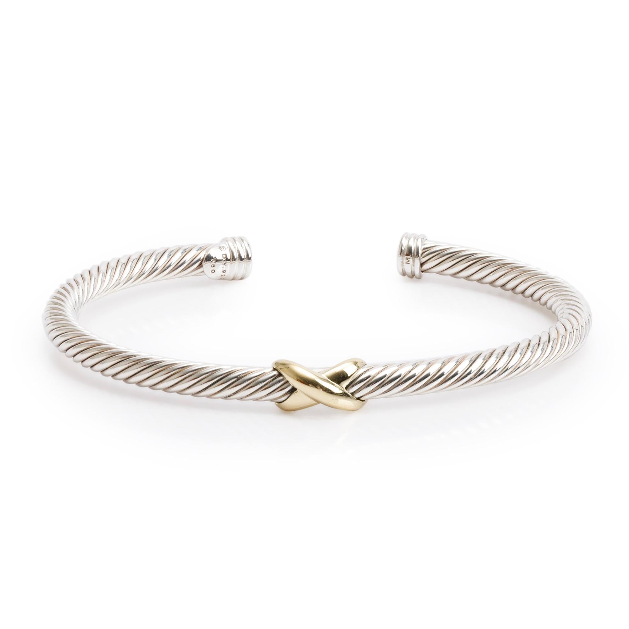 David Yurman Sterling Silver & 18k Yellow Gold X Classic 4 MM Cable Bracelet