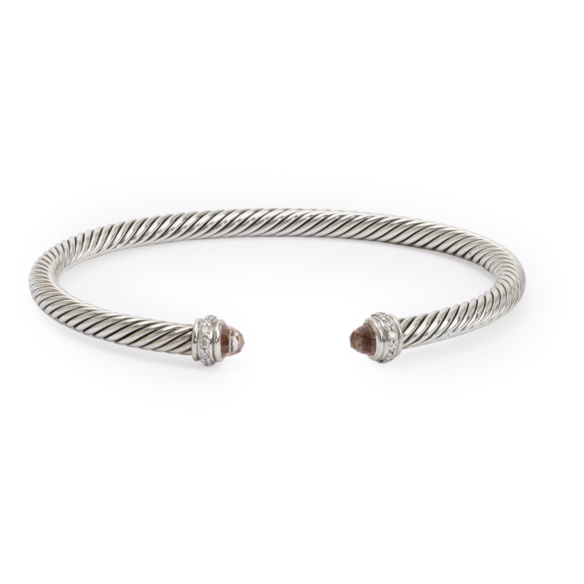 David Yurman Sterling Silver 4 MM Cable Classics Bracelet with Morganite & Diamonds