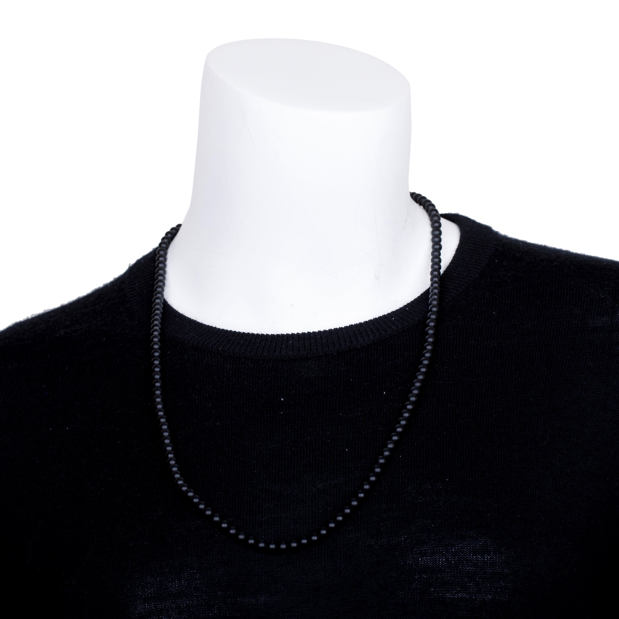 David Yurman Sterling Silver 5 MM Black Onyx Spiritual Bead Necklace