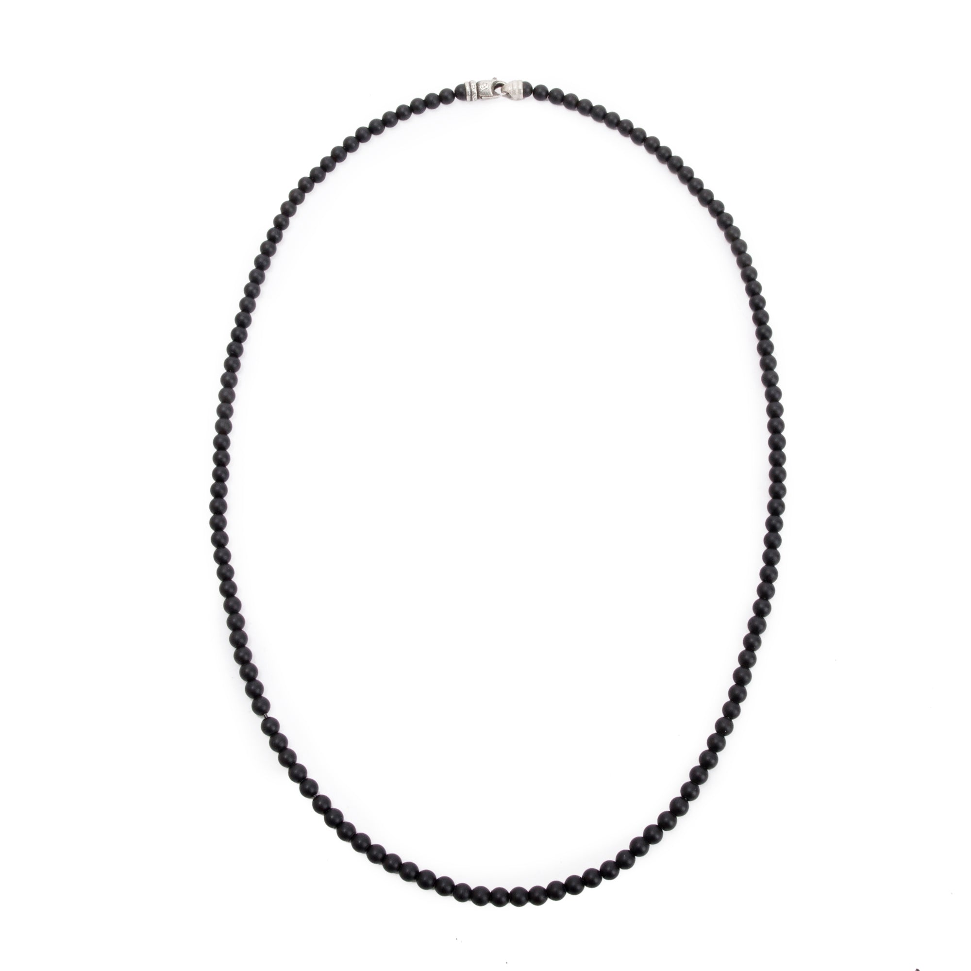 David Yurman Sterling Silver 5 MM Black Onyx Spiritual Bead Necklace