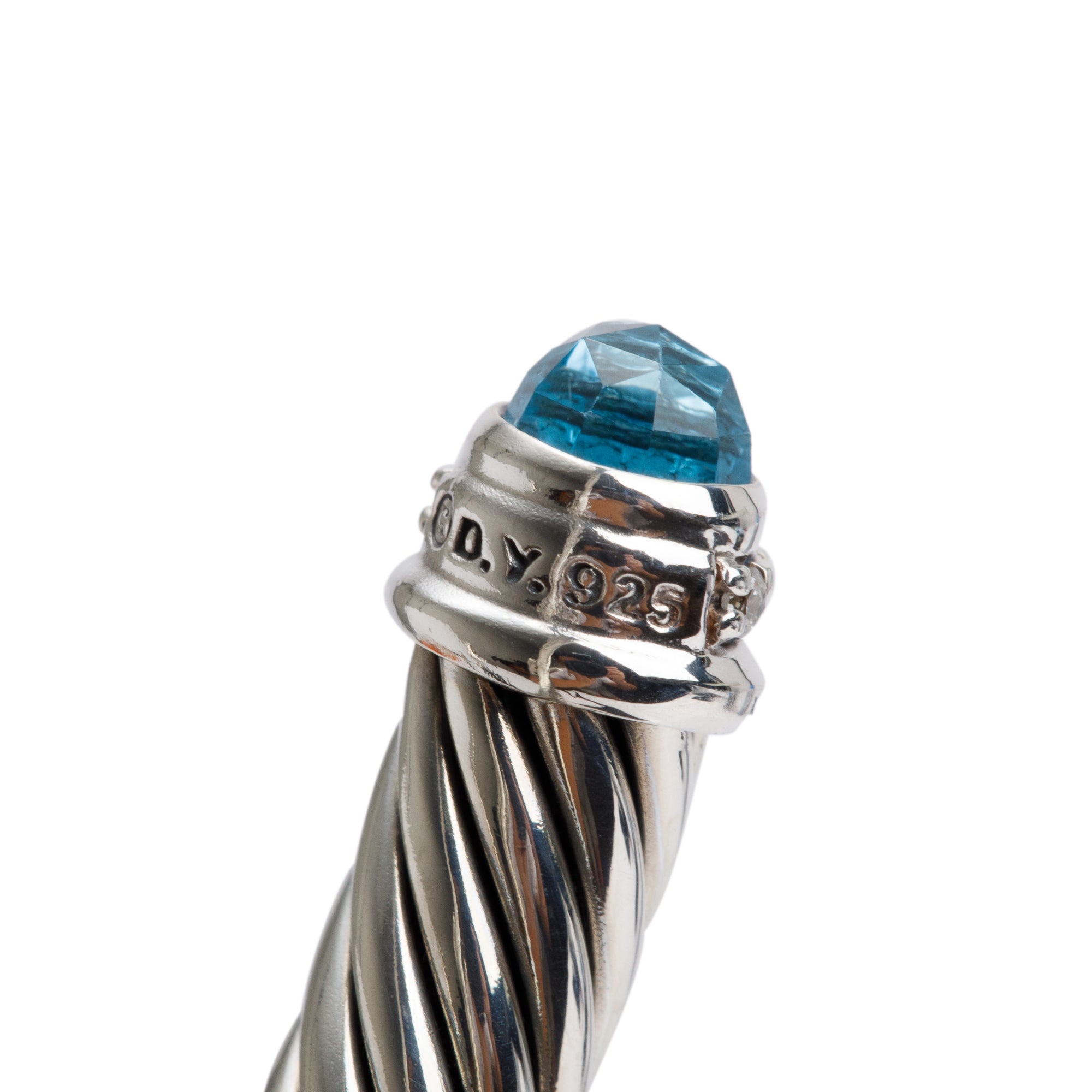 David Yurman Sterling Silver 5 MM Cable Classics Bracelet with Blue Topaz & Diamonds