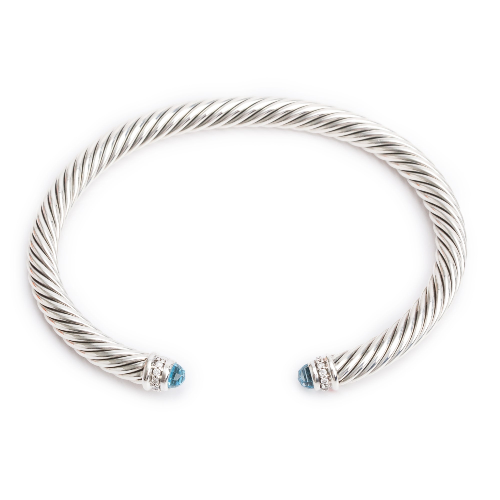 David Yurman Sterling Silver 5 MM Cable Classics Bracelet with Blue Topaz & Diamonds