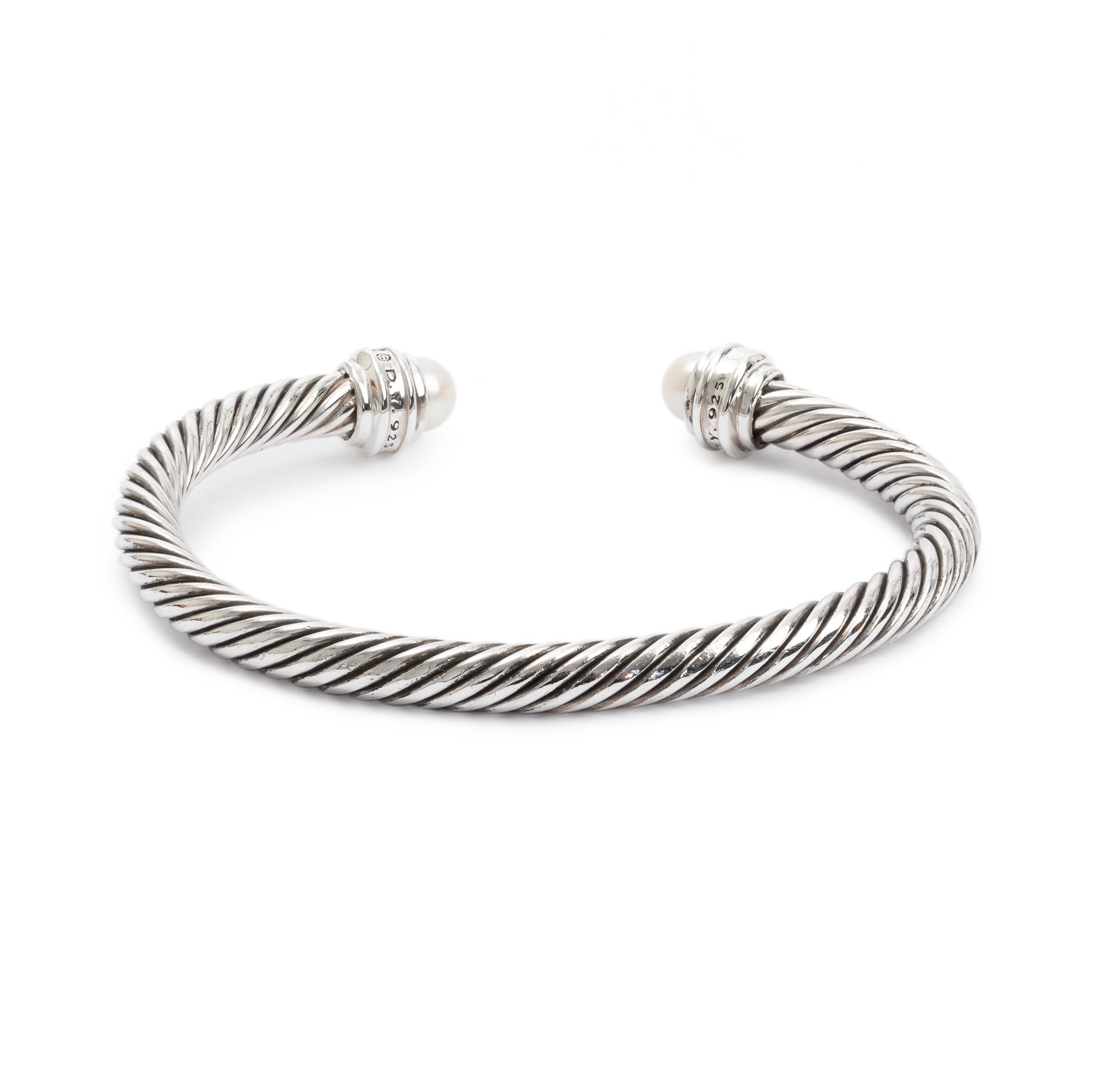 David Yurman Sterling Silver 5 MM Cable Classics Bracelet with Pearls & Diamonds