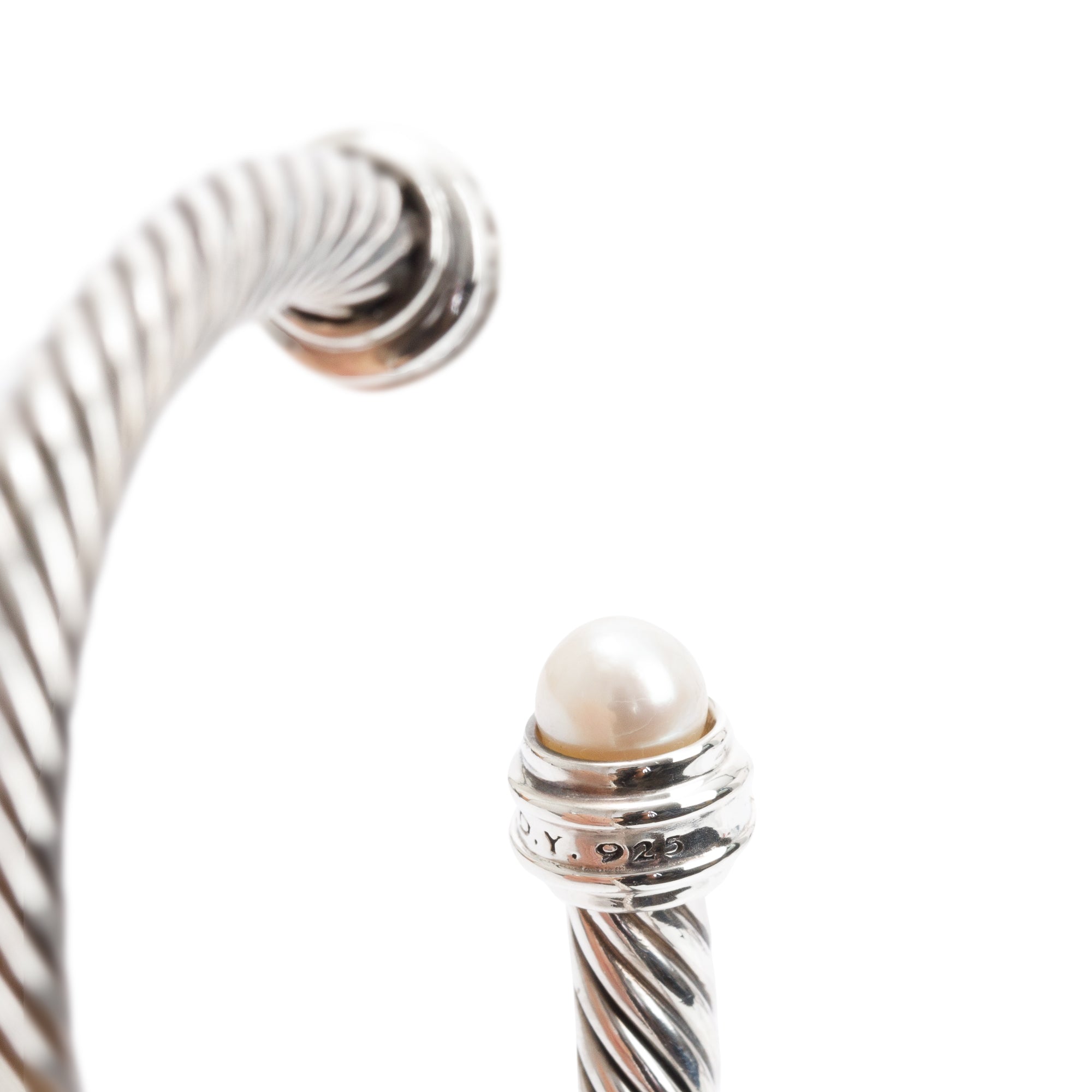 David Yurman Sterling Silver 5 MM Cable Classics Bracelet with Pearls & Diamonds