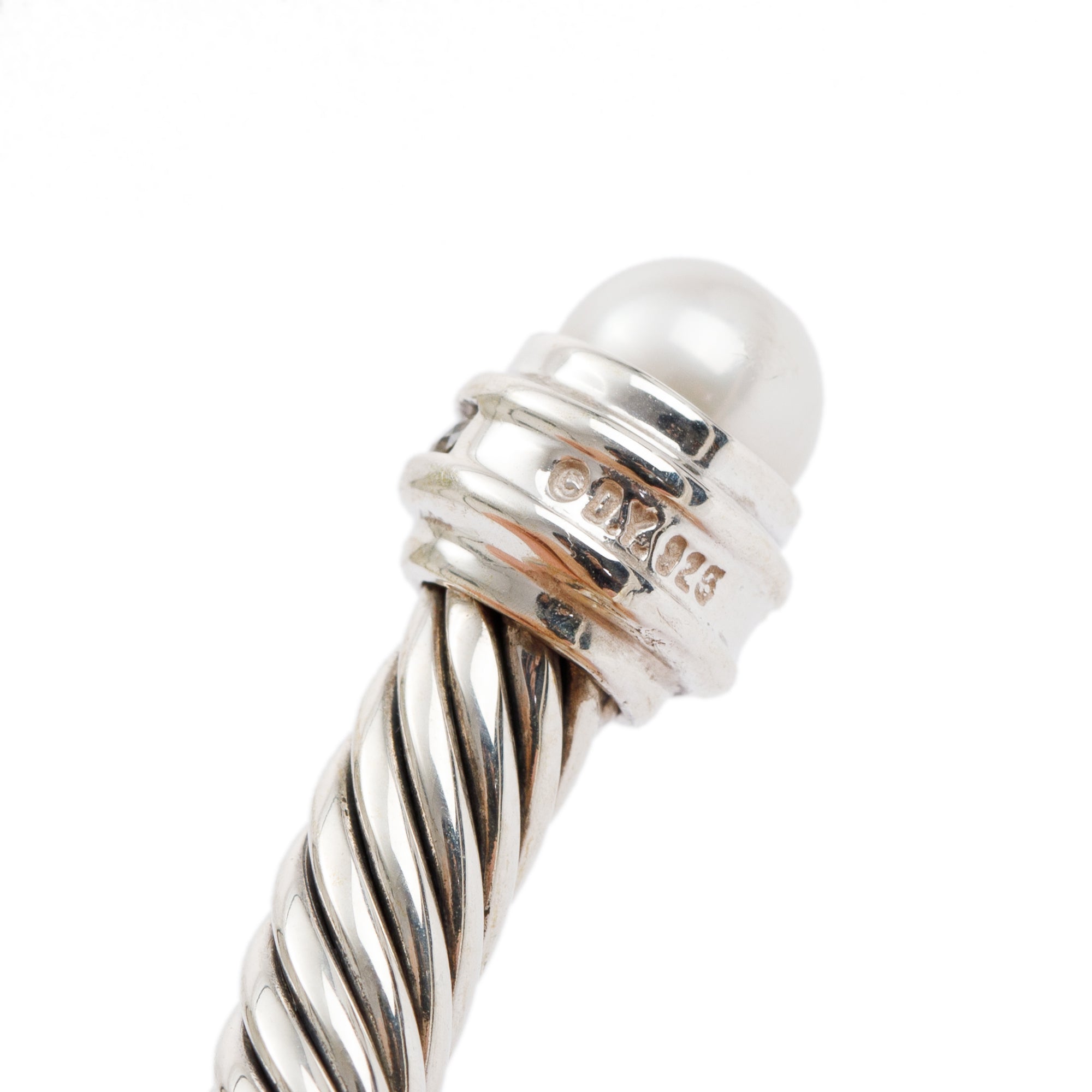 David Yurman Sterling Silver 5 MM Cable Classics Bracelet with Pearls & Diamonds