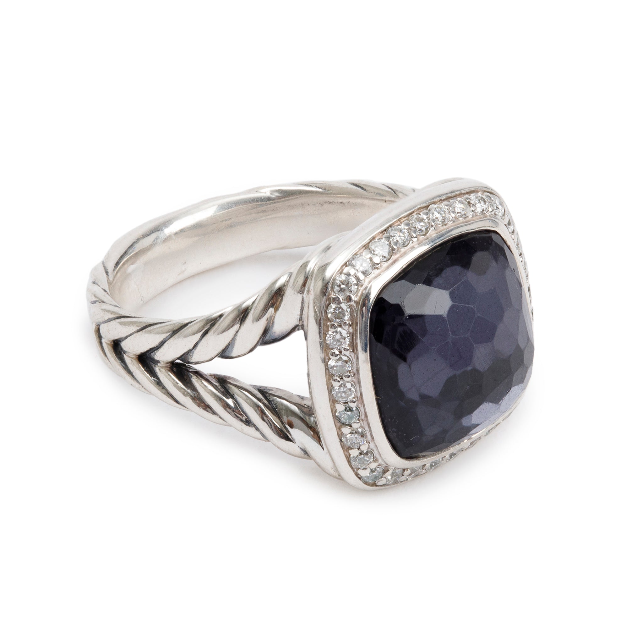 David Yurman Sterling Silver Albion Ring with Black Orchid & Diamonds, Size 6