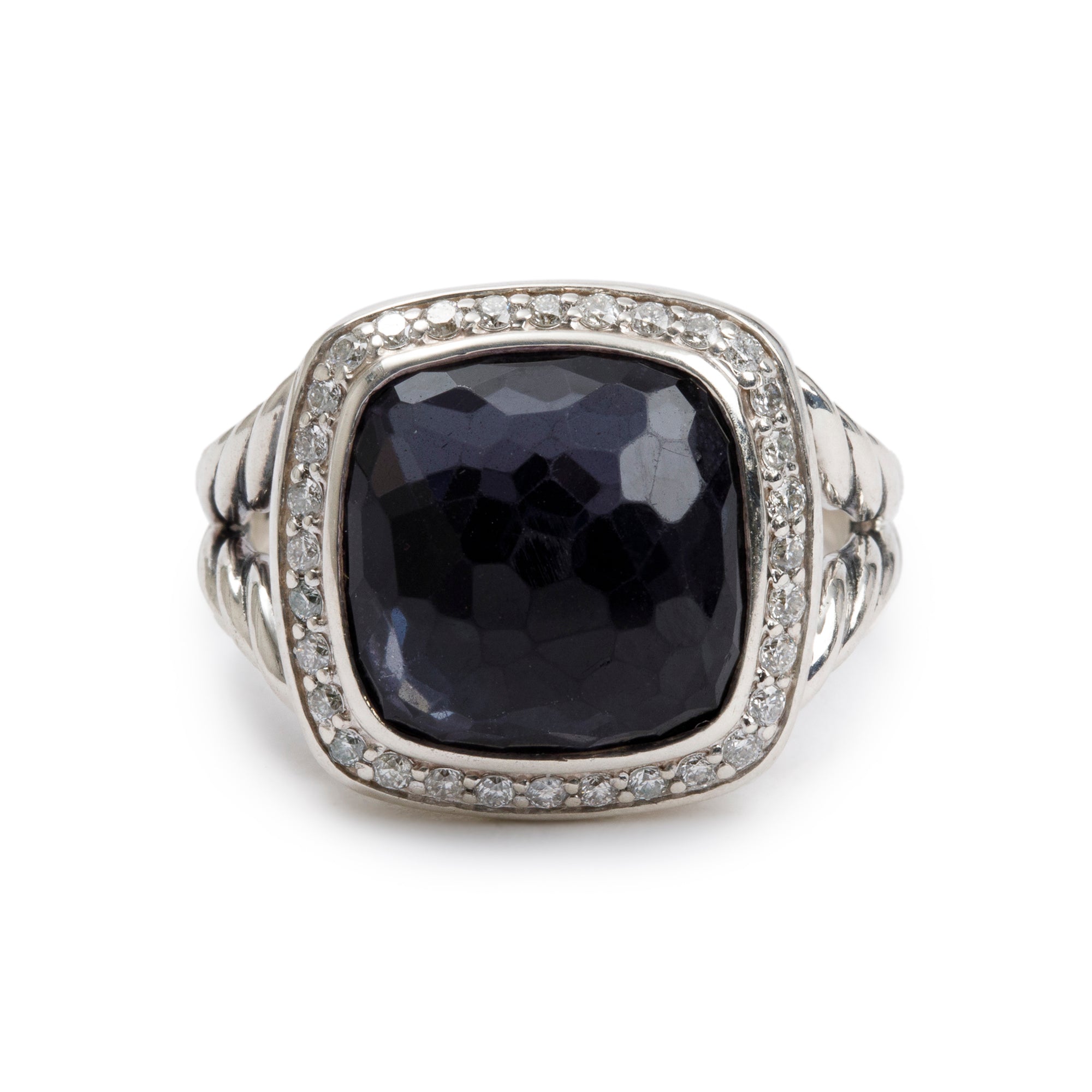 David Yurman Sterling Silver Albion Ring with Black Orchid & Diamonds, Size 6