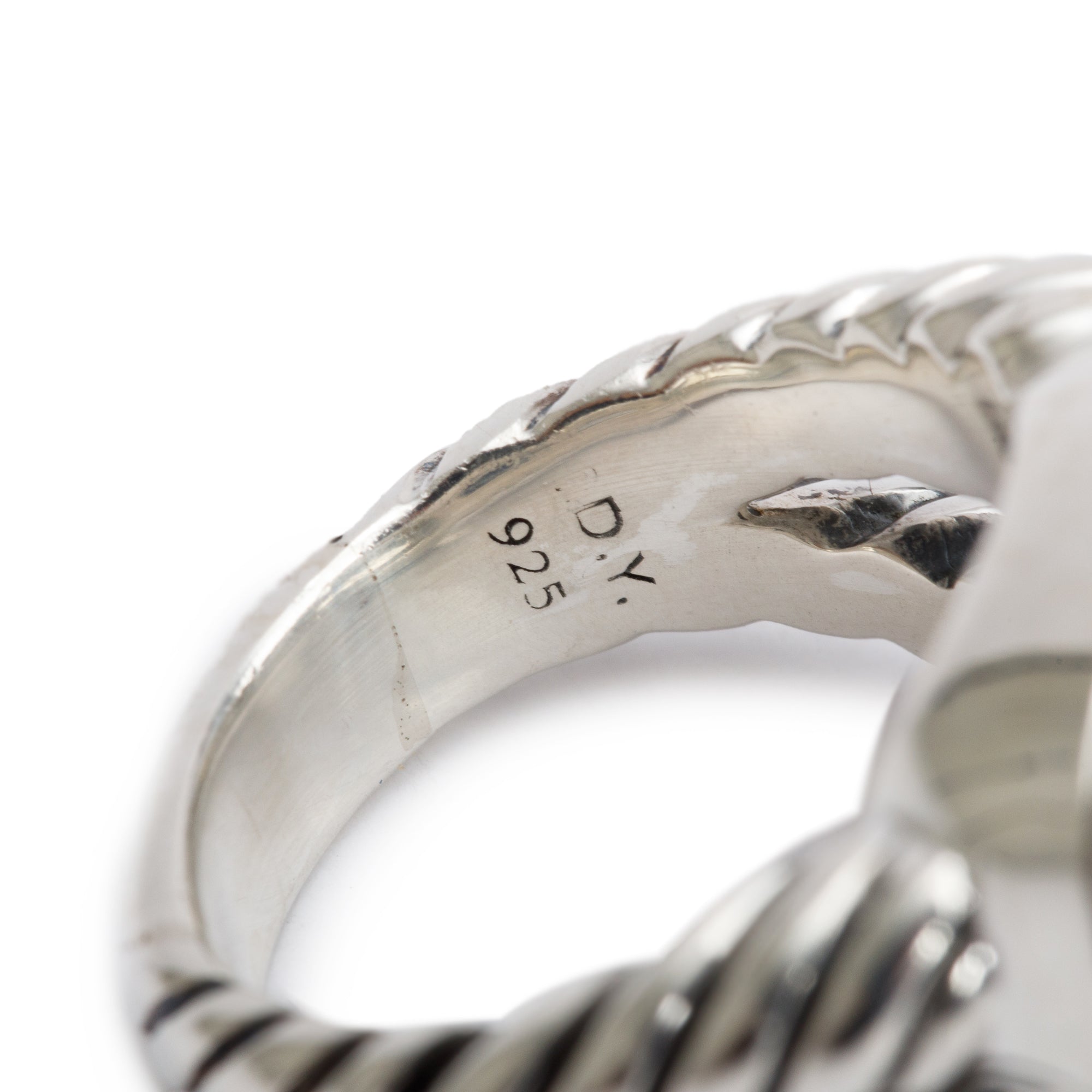 David Yurman Sterling Silver Albion Ring with Prasiolite & Diamonds, 14 MM Size 6.75