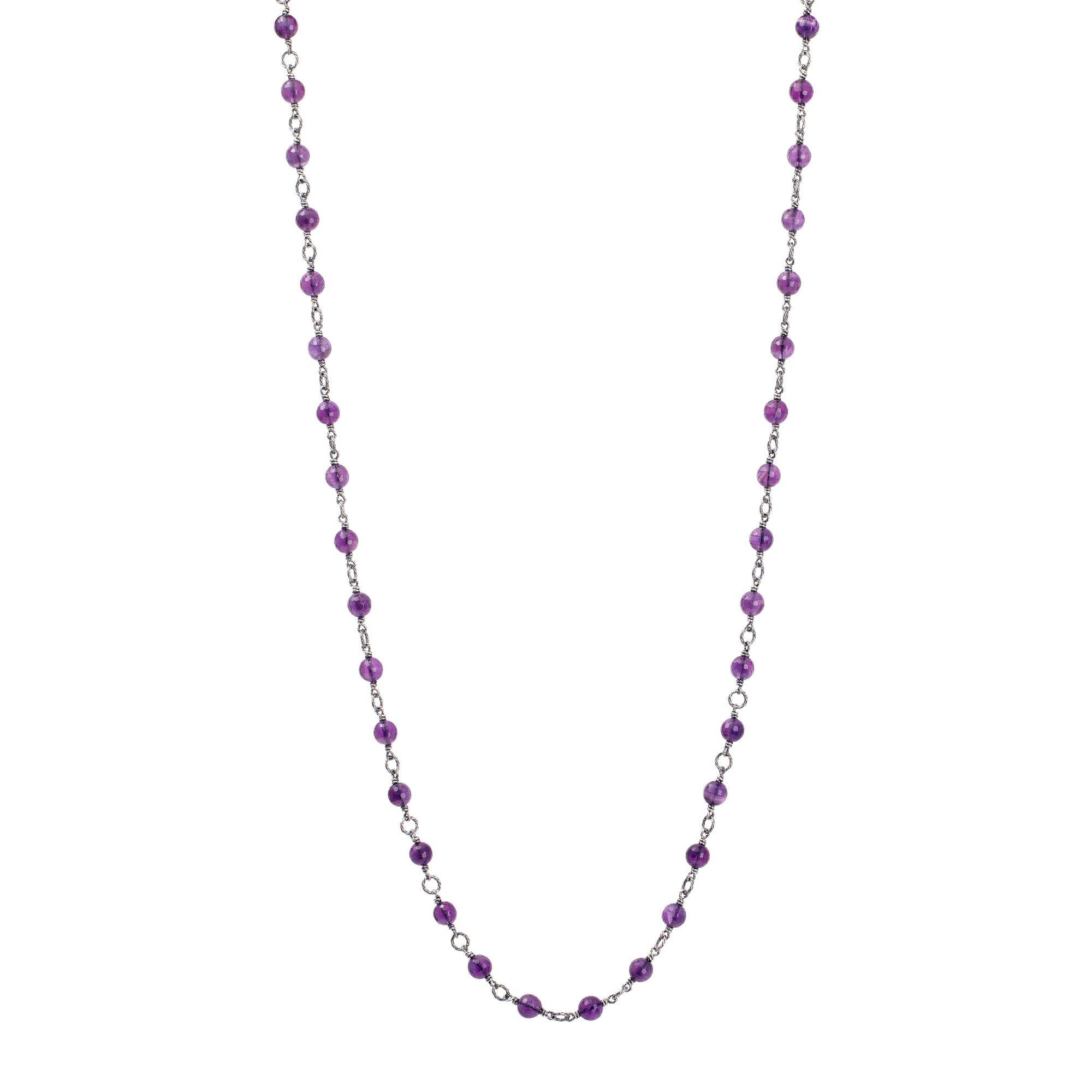 David Yurman Sterling Silver Amethyst Bead Chain Necklace