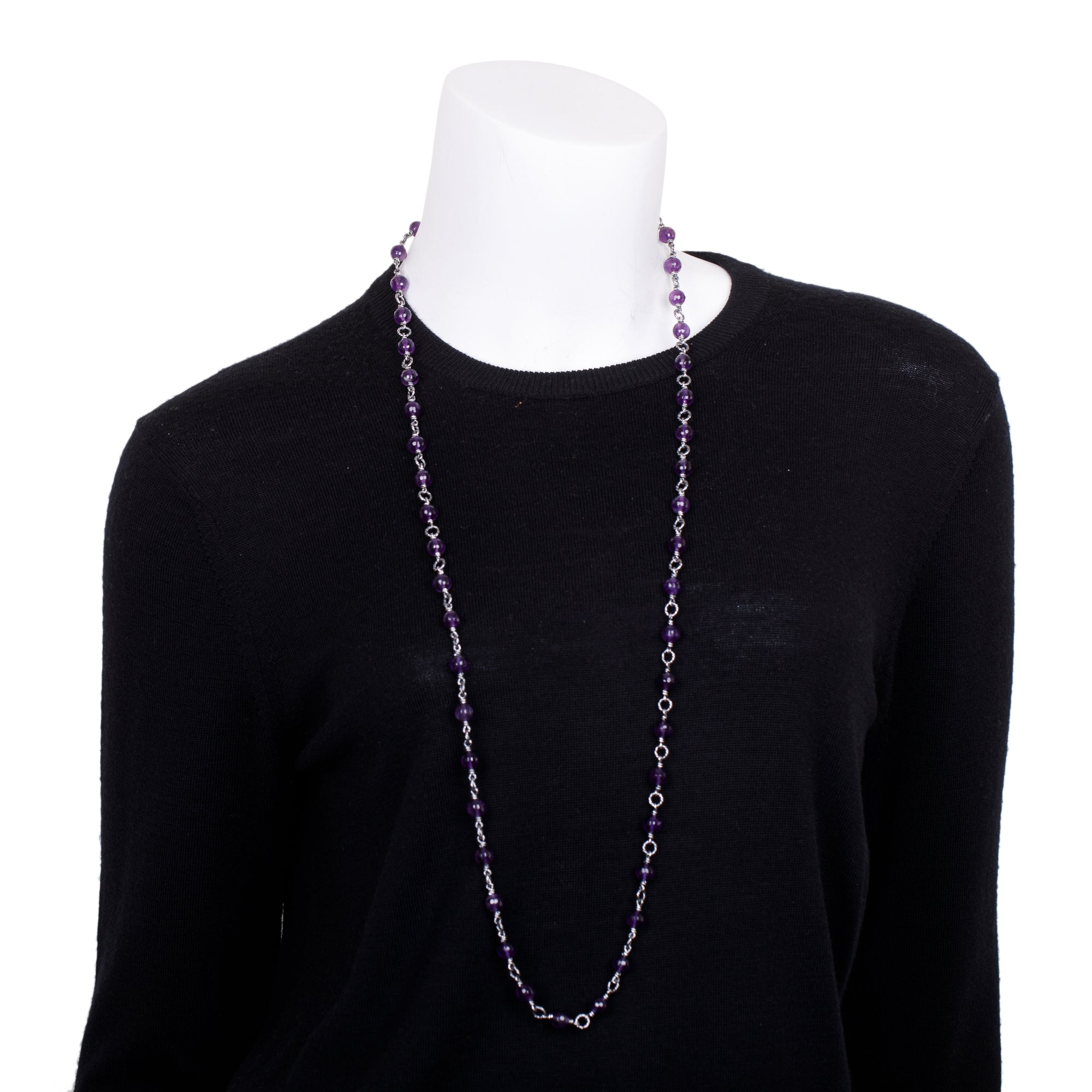 David Yurman Sterling Silver Amethyst Bead Chain Necklace