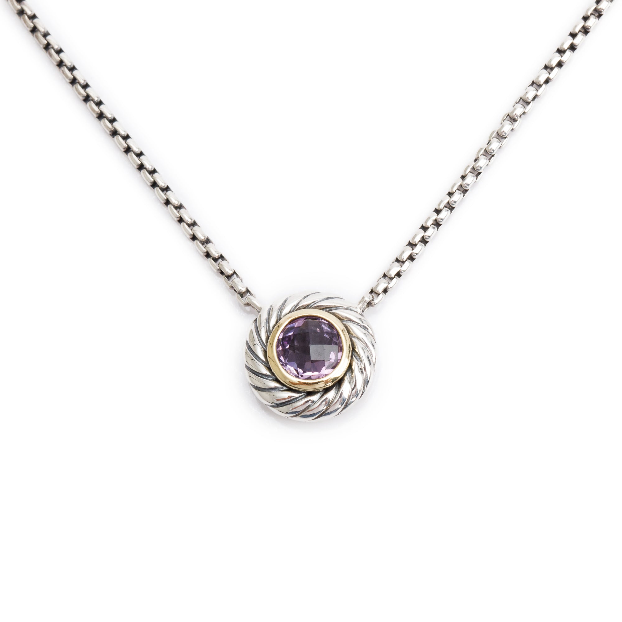 David Yurman Sterling Silver Amethyst Color Classics Cookie Pendant Necklace