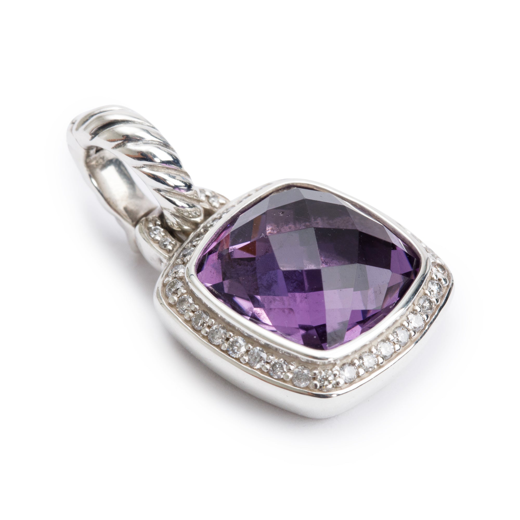 David Yurman Sterling Silver Amethyst & Diamond Albion Pendant, 11 MM