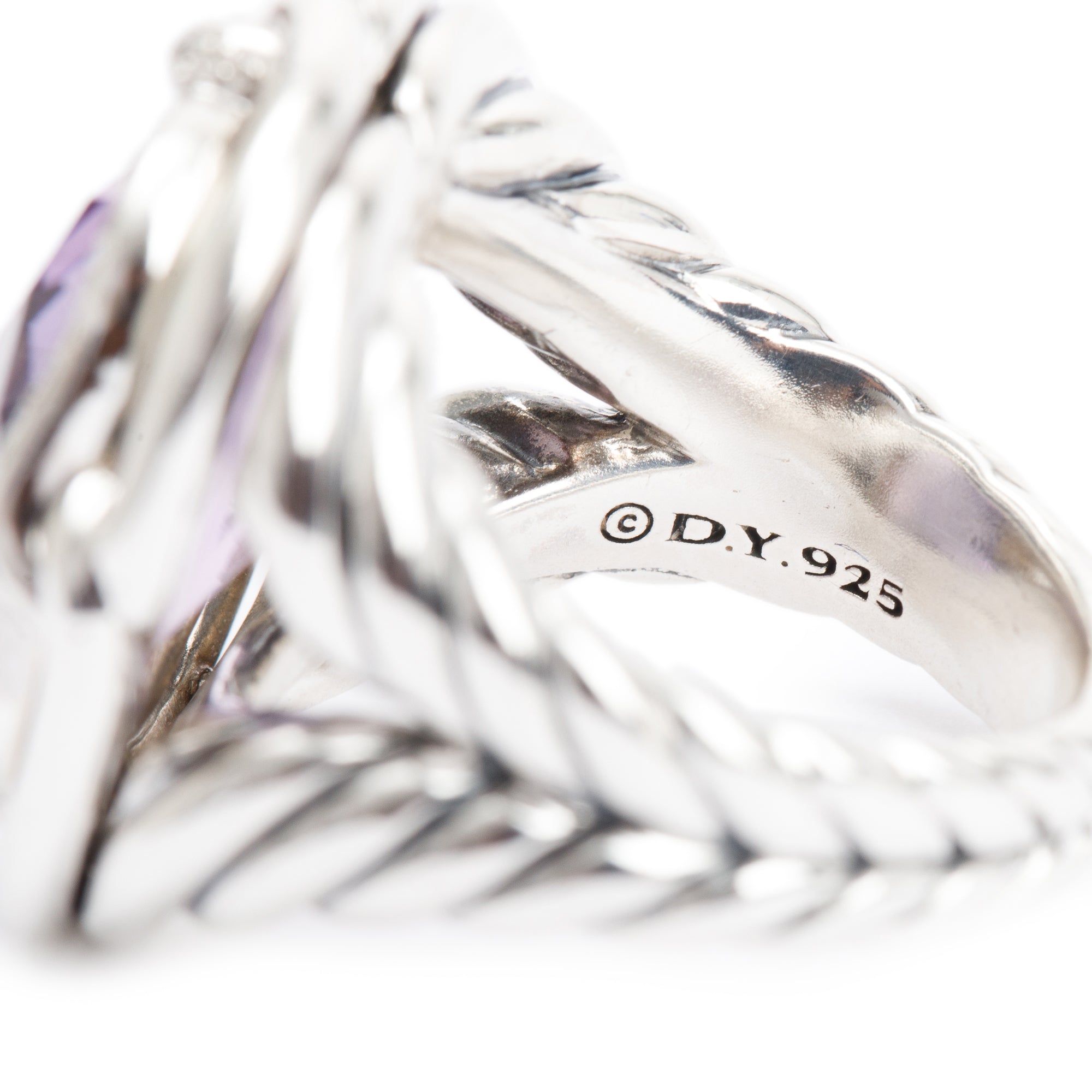 David Yurman Sterling Silver Amethyst & Diamond Labyrinth Cocktail Ring, Size 5.5