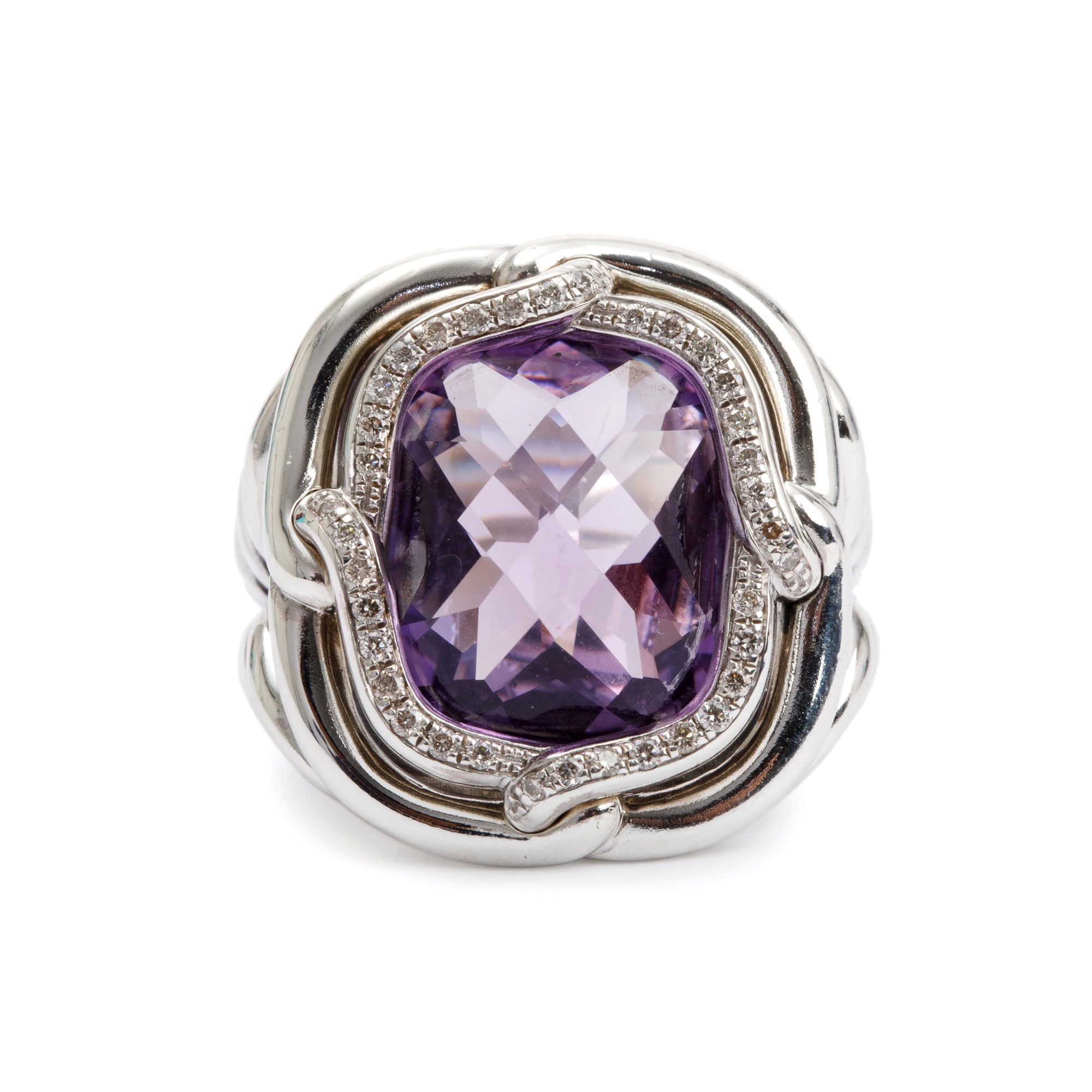 David Yurman Sterling Silver Amethyst & Diamond Labyrinth Cocktail Ring, Size 5.5