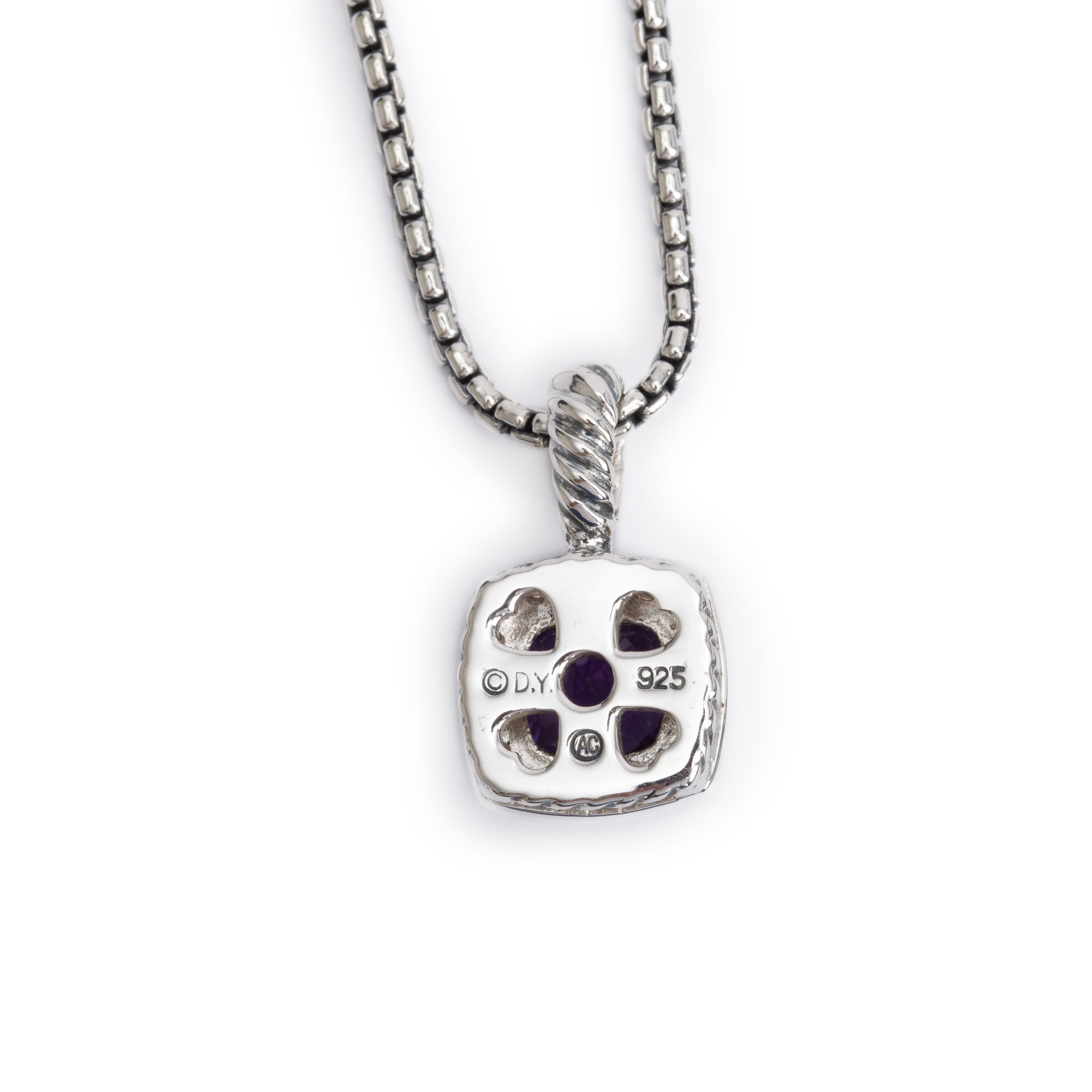 David Yurman Sterling Silver Amethyst & Diamond Petite Albion Pendant Necklace w/ Box