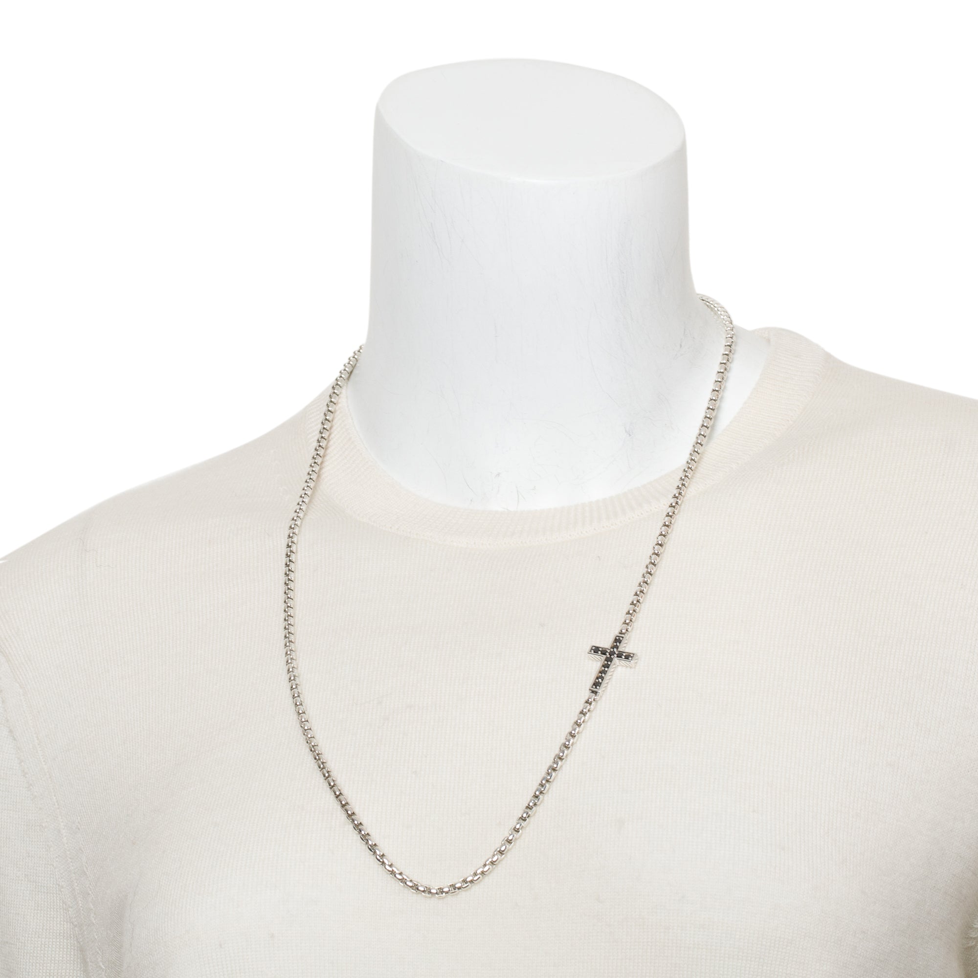 David Yurman Sterling Silver Black Diamond Streamline Cross Station Necklace