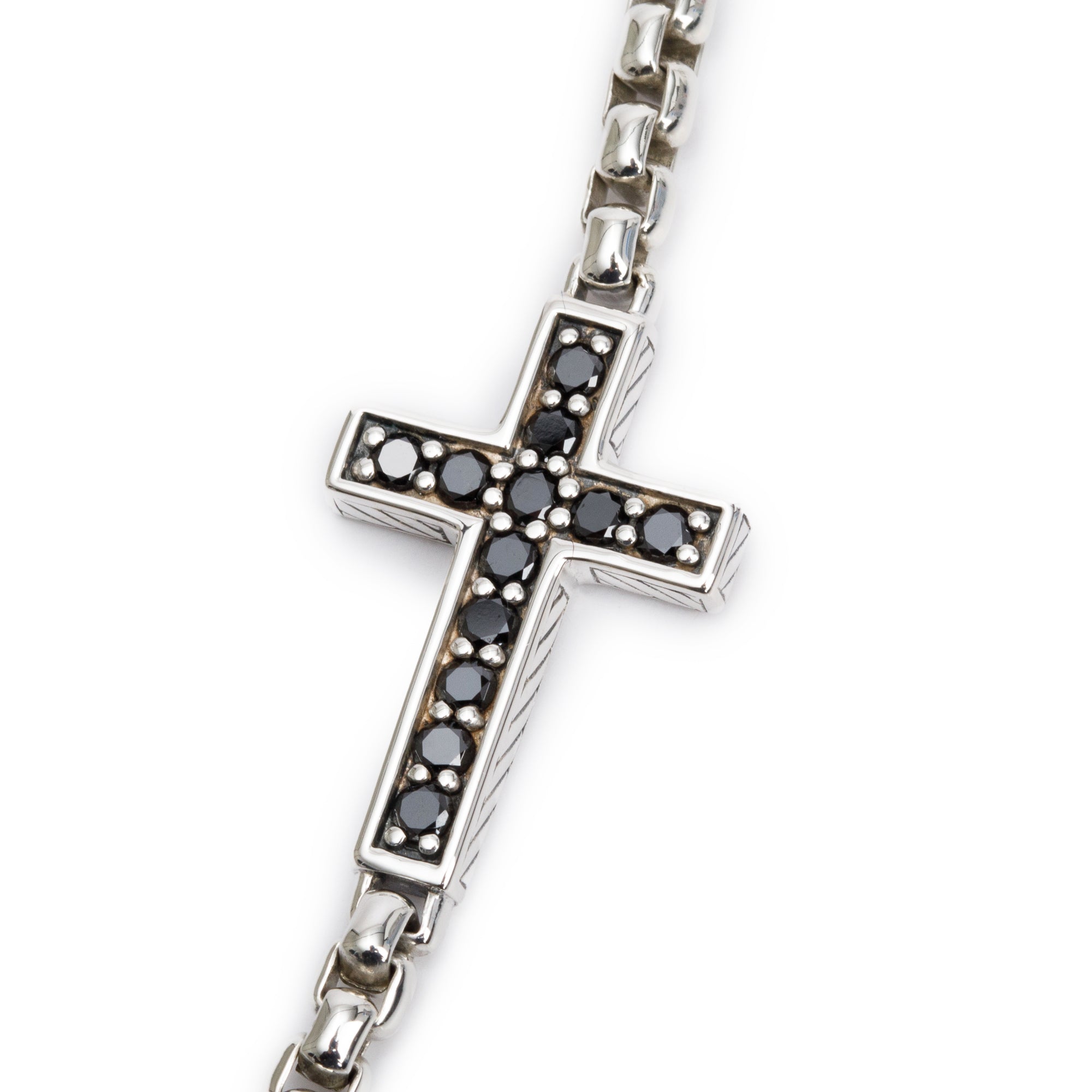 David Yurman Sterling Silver Black Diamond Streamline Cross Station Necklace