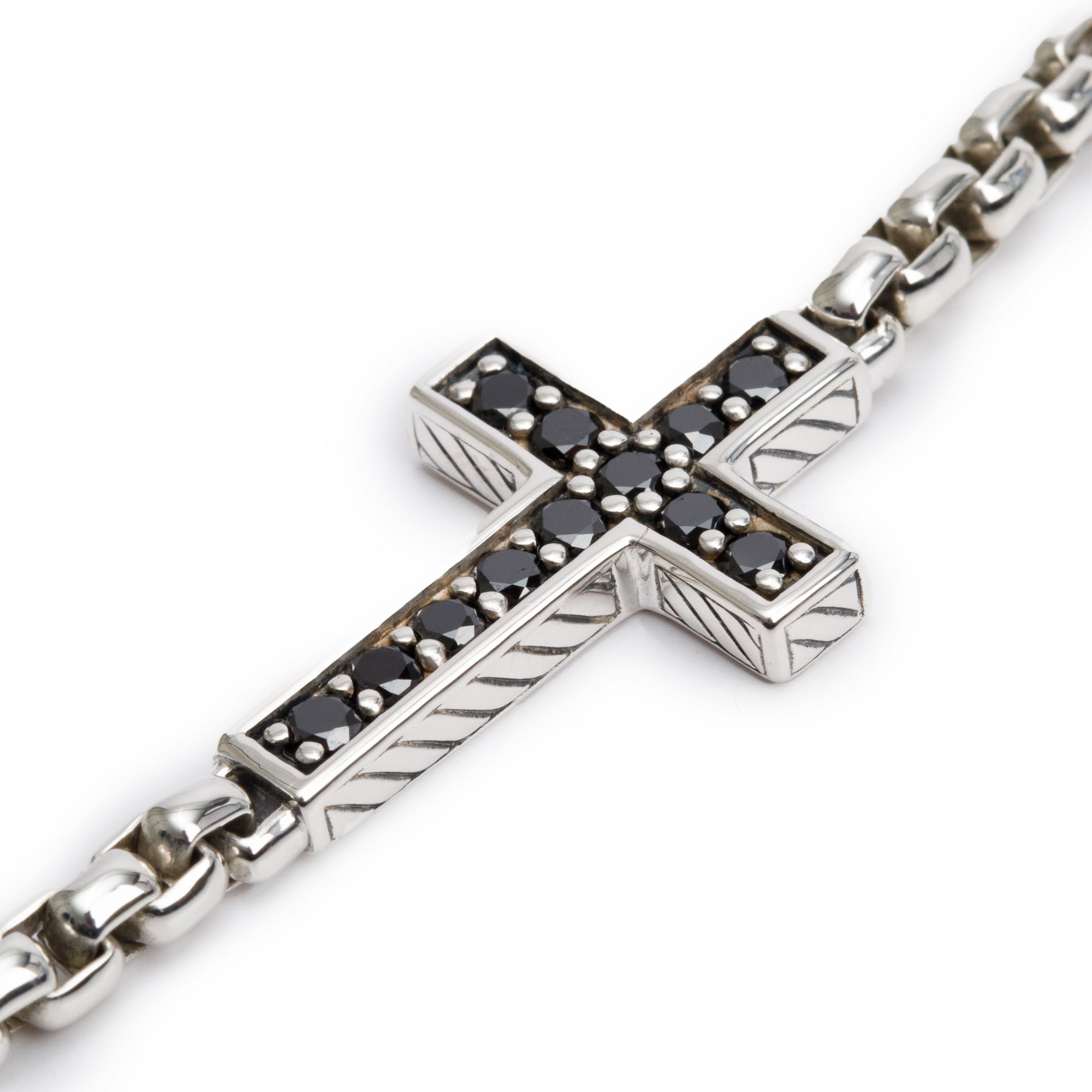 David Yurman Sterling Silver Black Diamond Streamline Cross Station Necklace