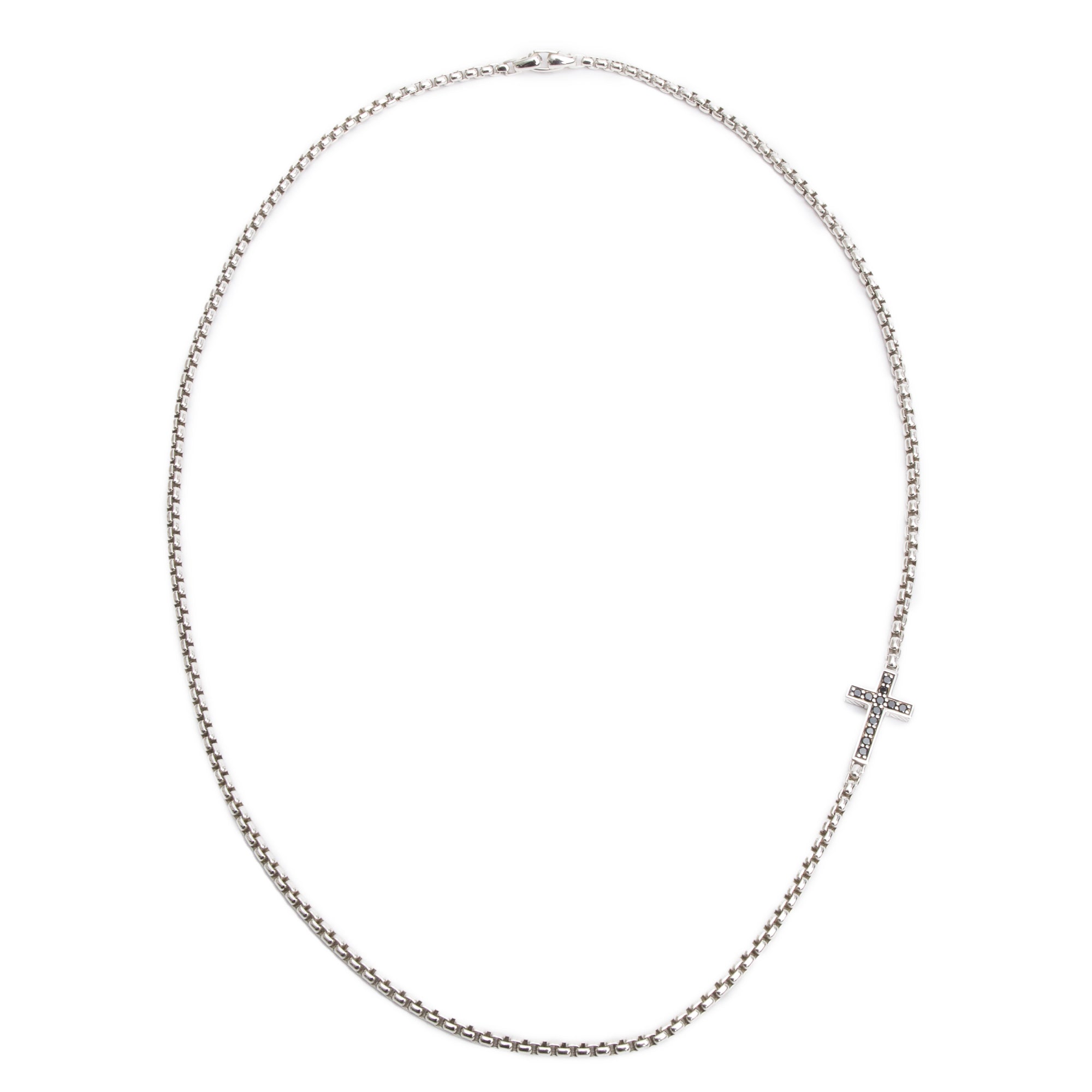 David Yurman Sterling Silver Black Diamond Streamline Cross Station Necklace