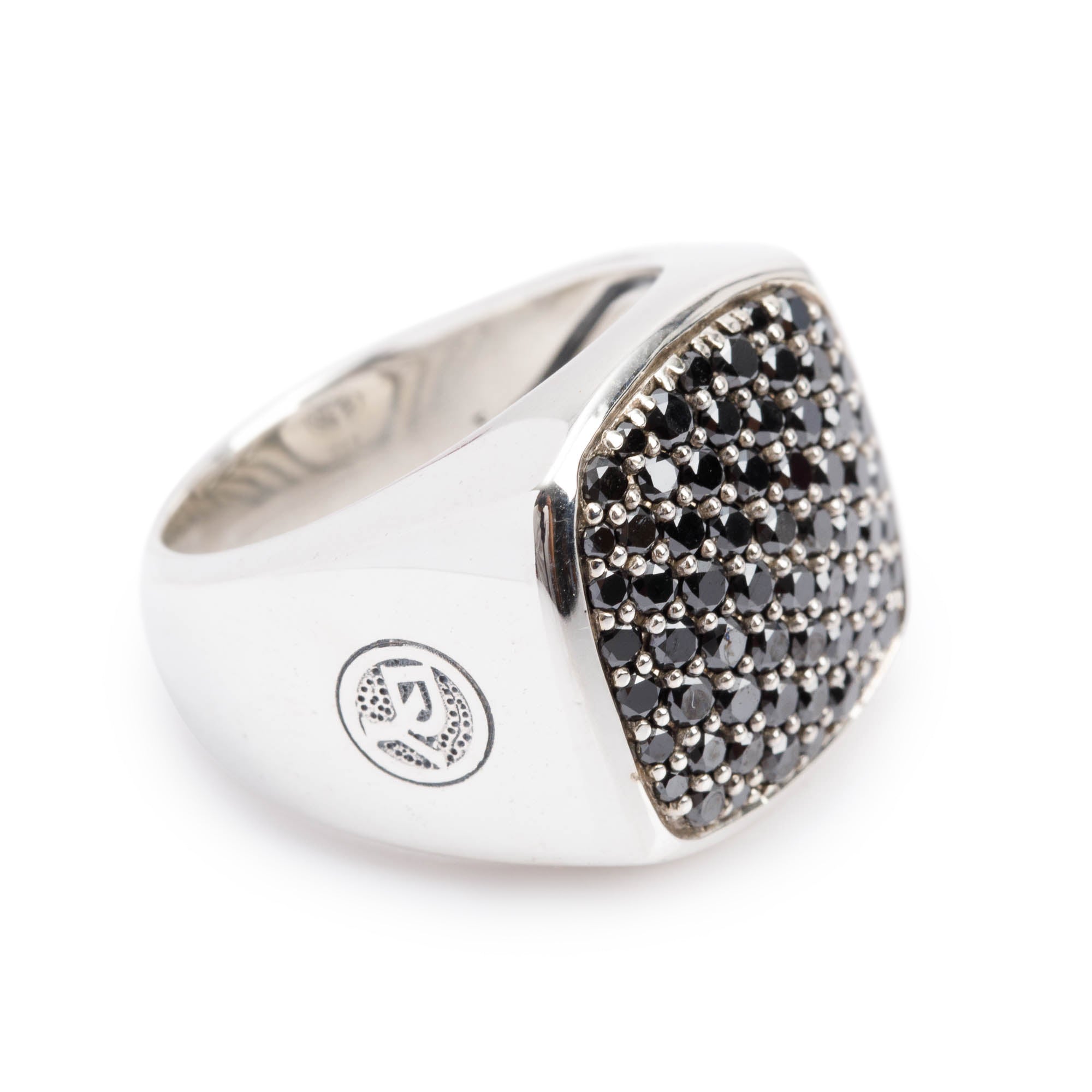 David Yurman Sterling Silver Black Diamond Streamline Signet Ring, Size 9 w/ Box