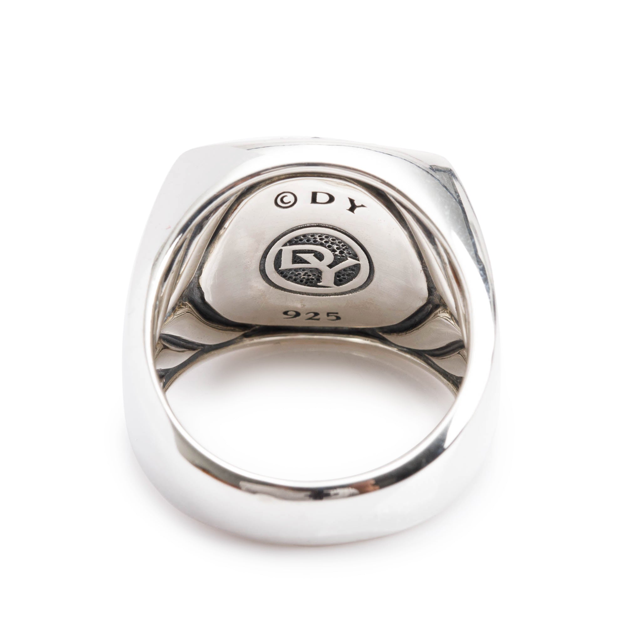 David Yurman Sterling Silver Black Diamond Streamline Signet Ring, Size 9 w/ Box