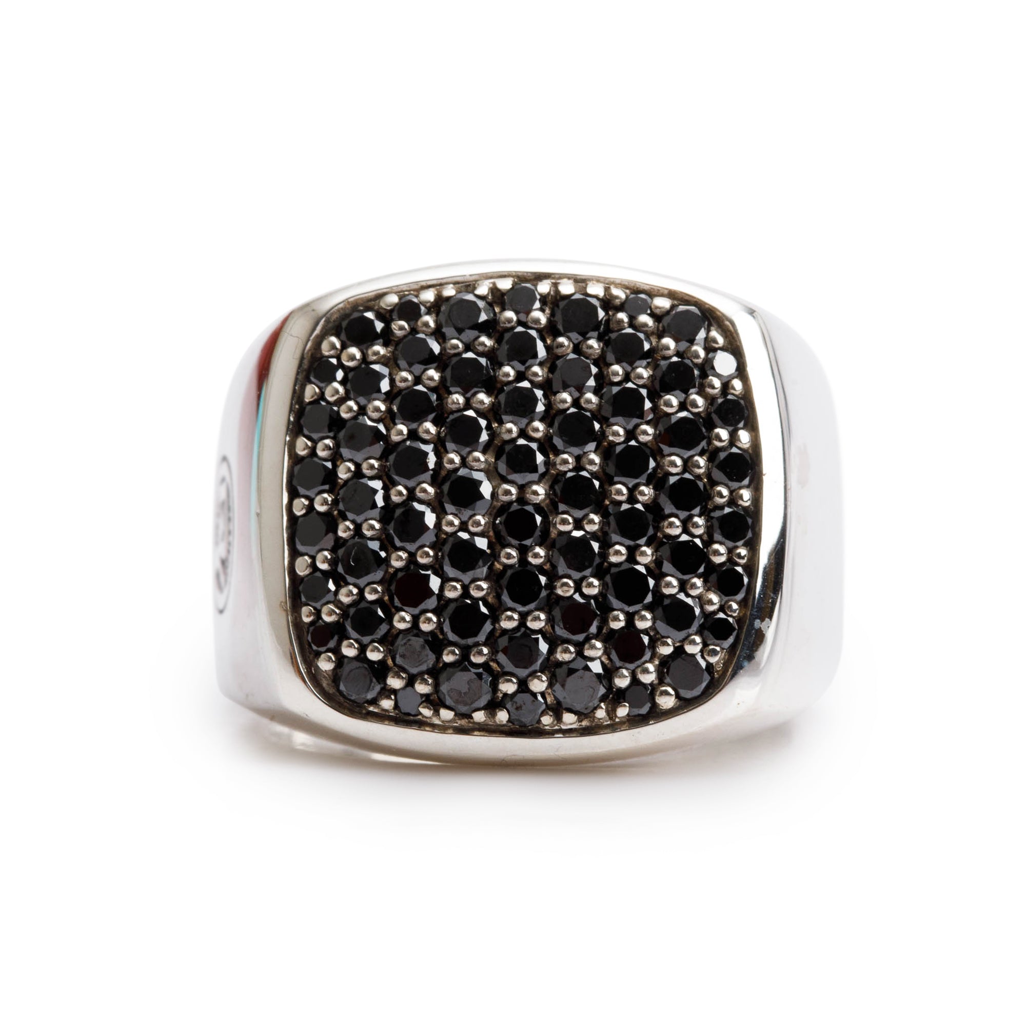 David Yurman Sterling Silver Black Diamond Streamline Signet Ring, Size 9 w/ Box