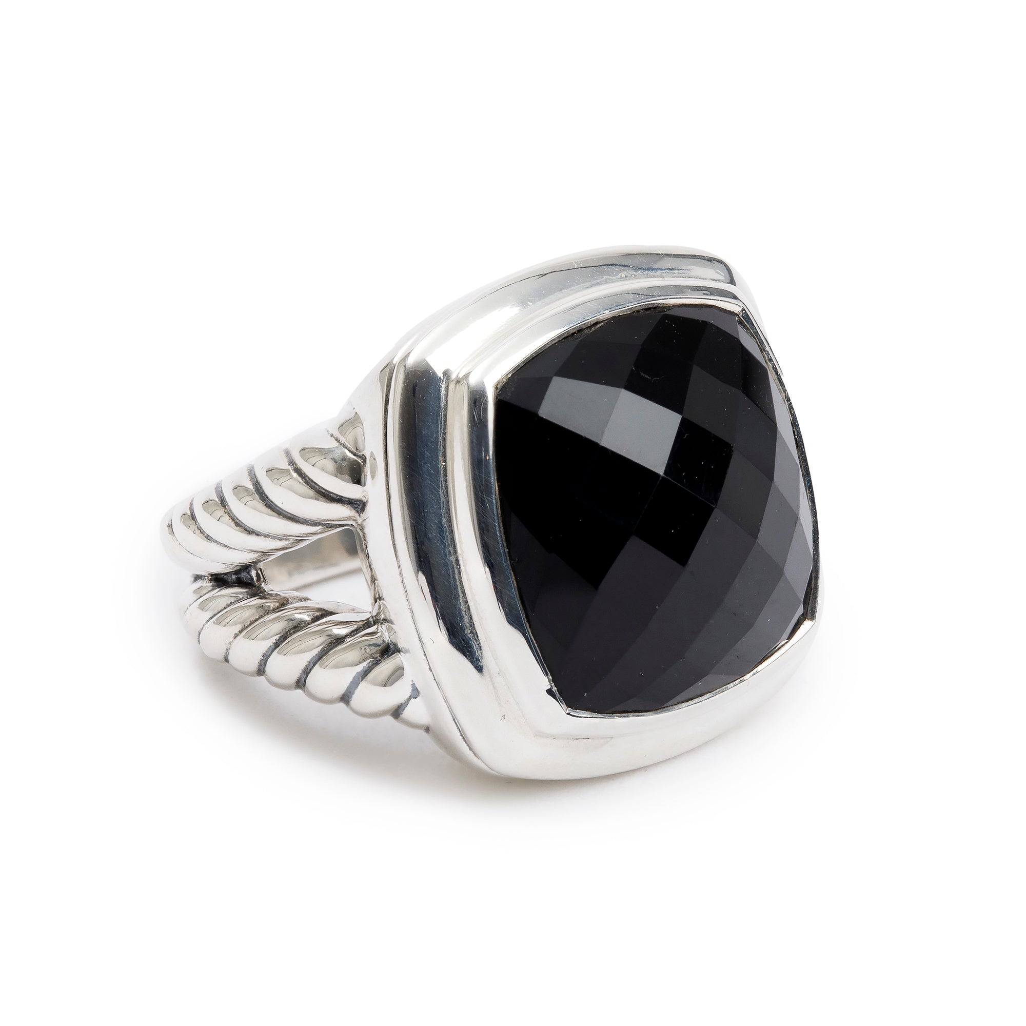 David Yurman Sterling Silver Black Onyx Albion Ring, Size 7.75