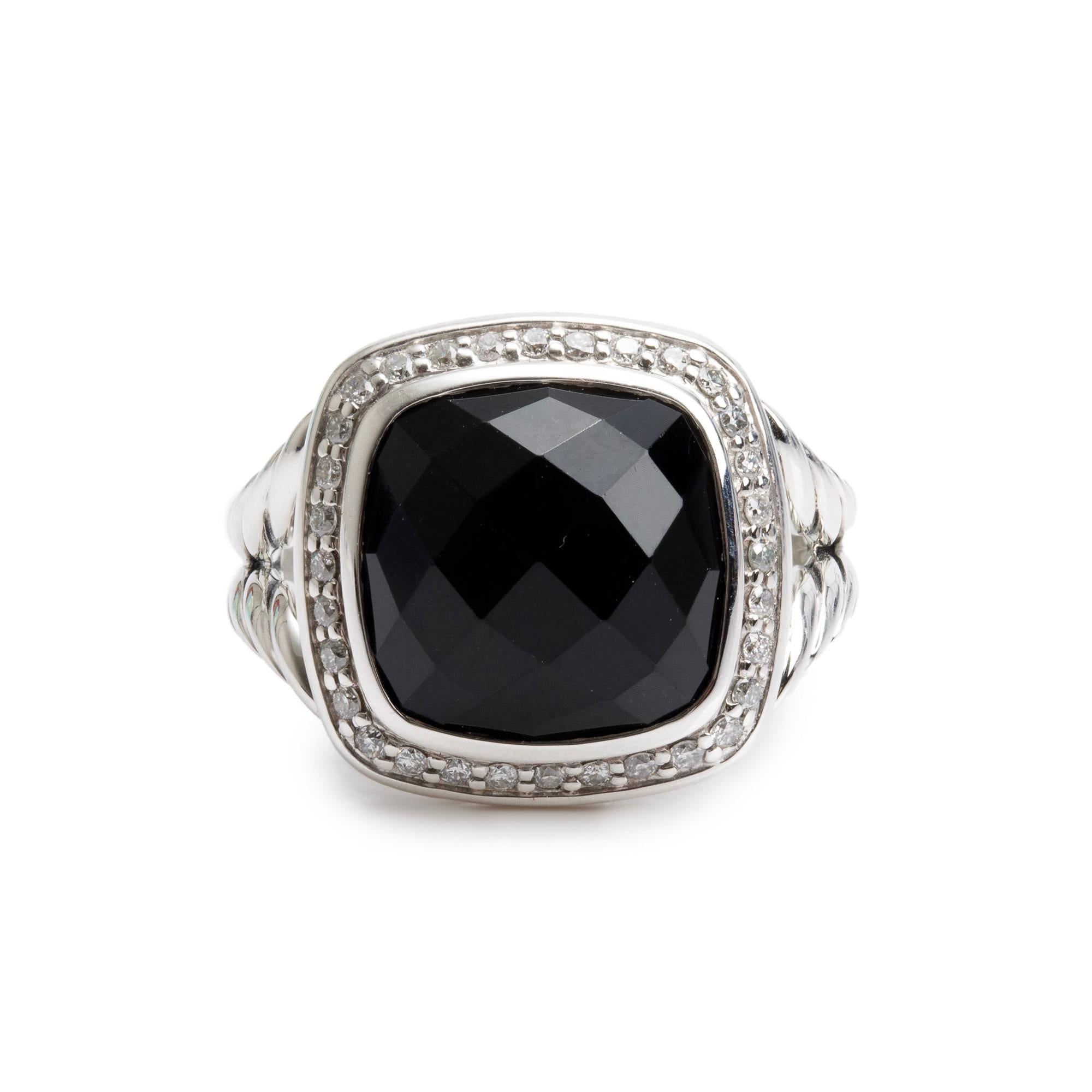 David Yurman Sterling Silver Black Onyx & Diamond Albion Ring, Size 5.5