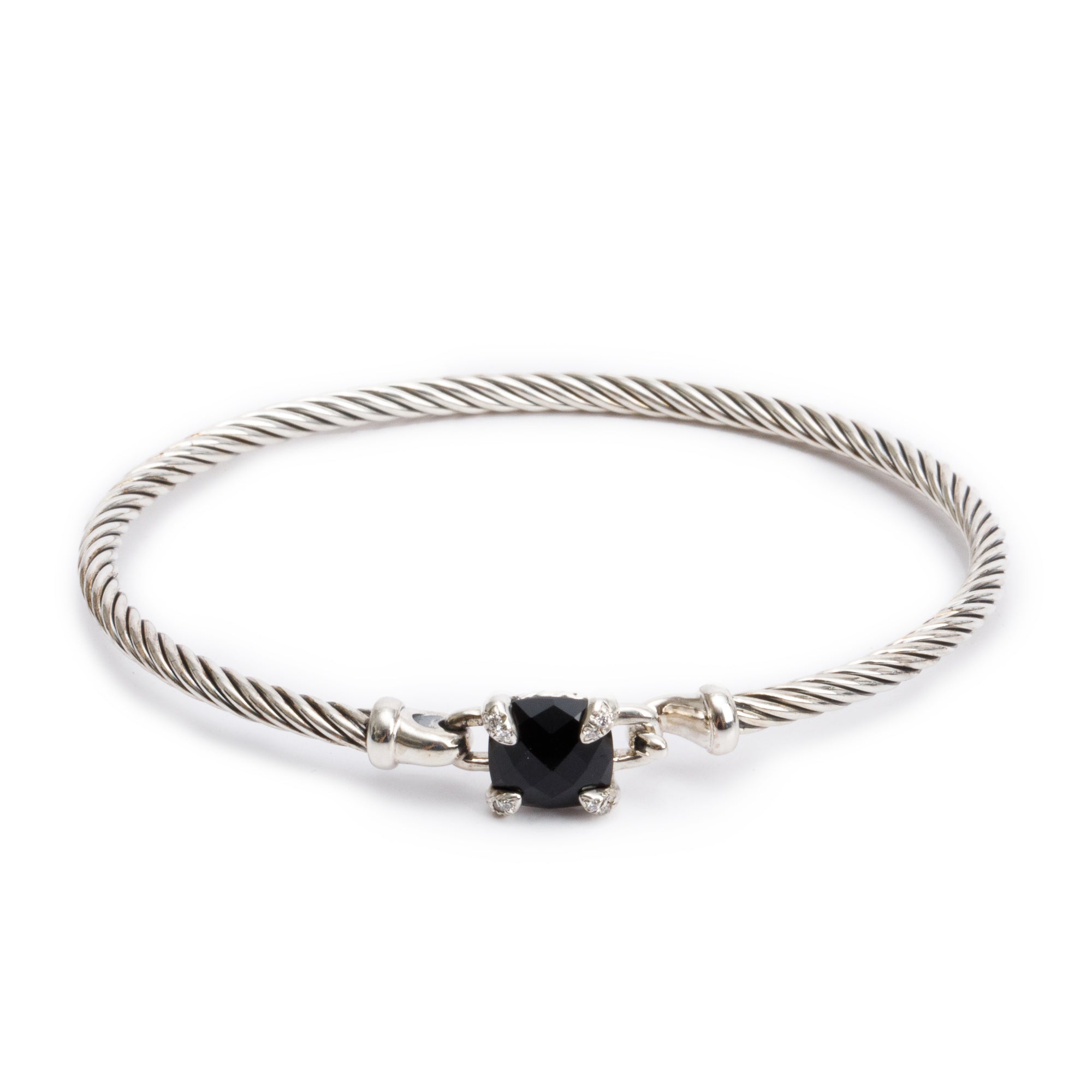 David Yurman Sterling Silver Black Onyx & Diamond Chatelaine Bracelet w/ Box