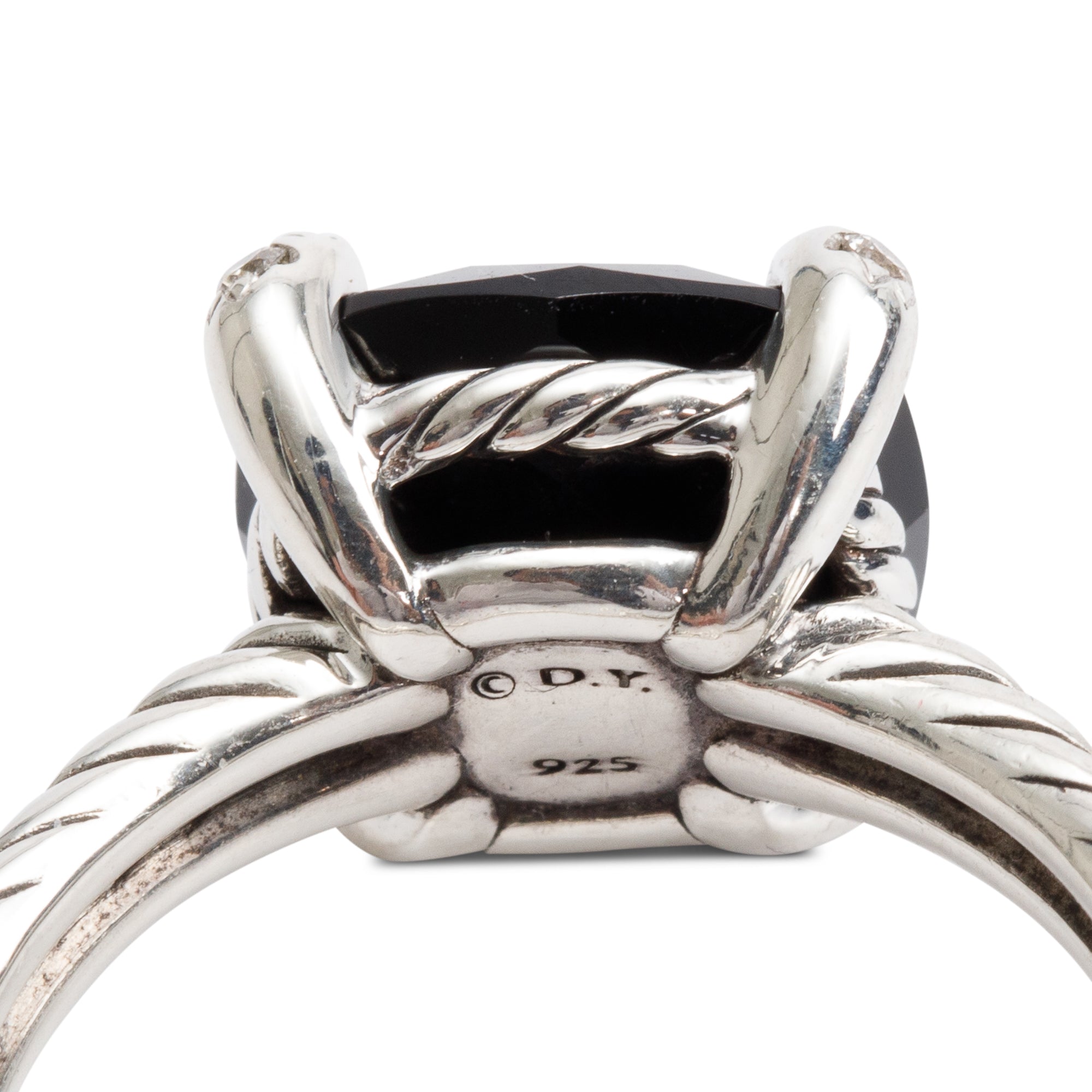 David Yurman Sterling Silver Black Onyx & Diamond Chatelaine Ring, Size 8 w/ Box