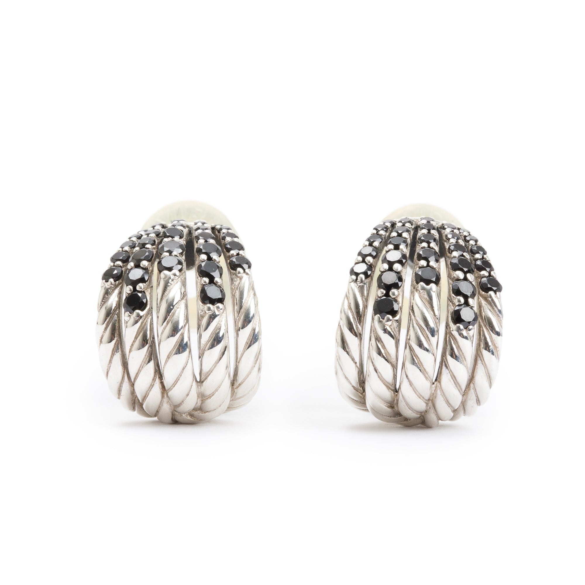 David Yurman Sterling Silver Black Spinel Tempo Earrings