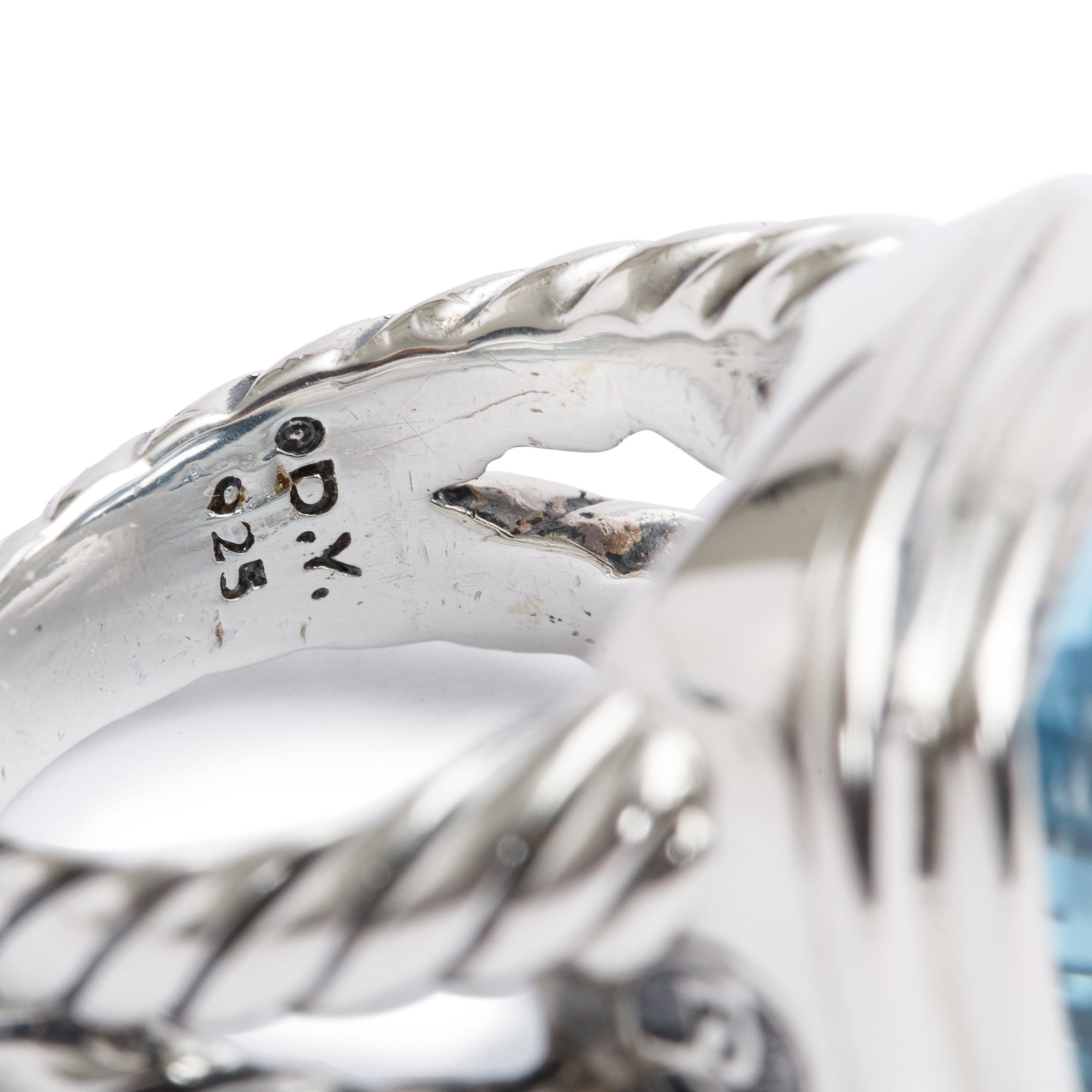 David Yurman Sterling Silver Blue Topaz Albion Ring, Size 5.75