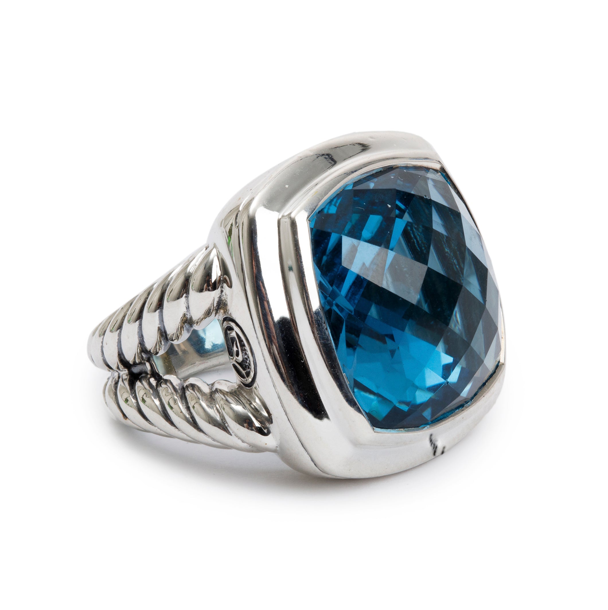 David Yurman Sterling Silver Blue Topaz Albion Ring, Size 6.25