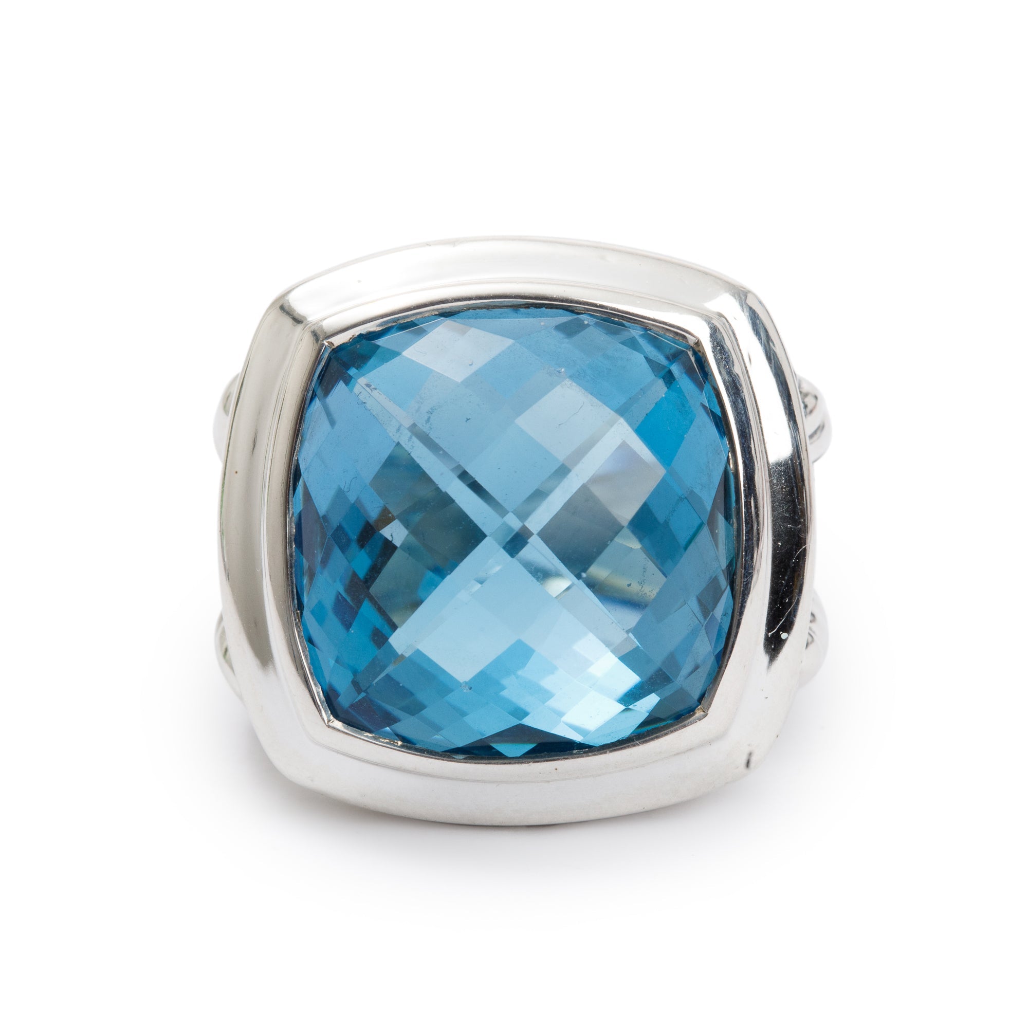 David Yurman Sterling Silver Blue Topaz Albion Ring, Size 6.25