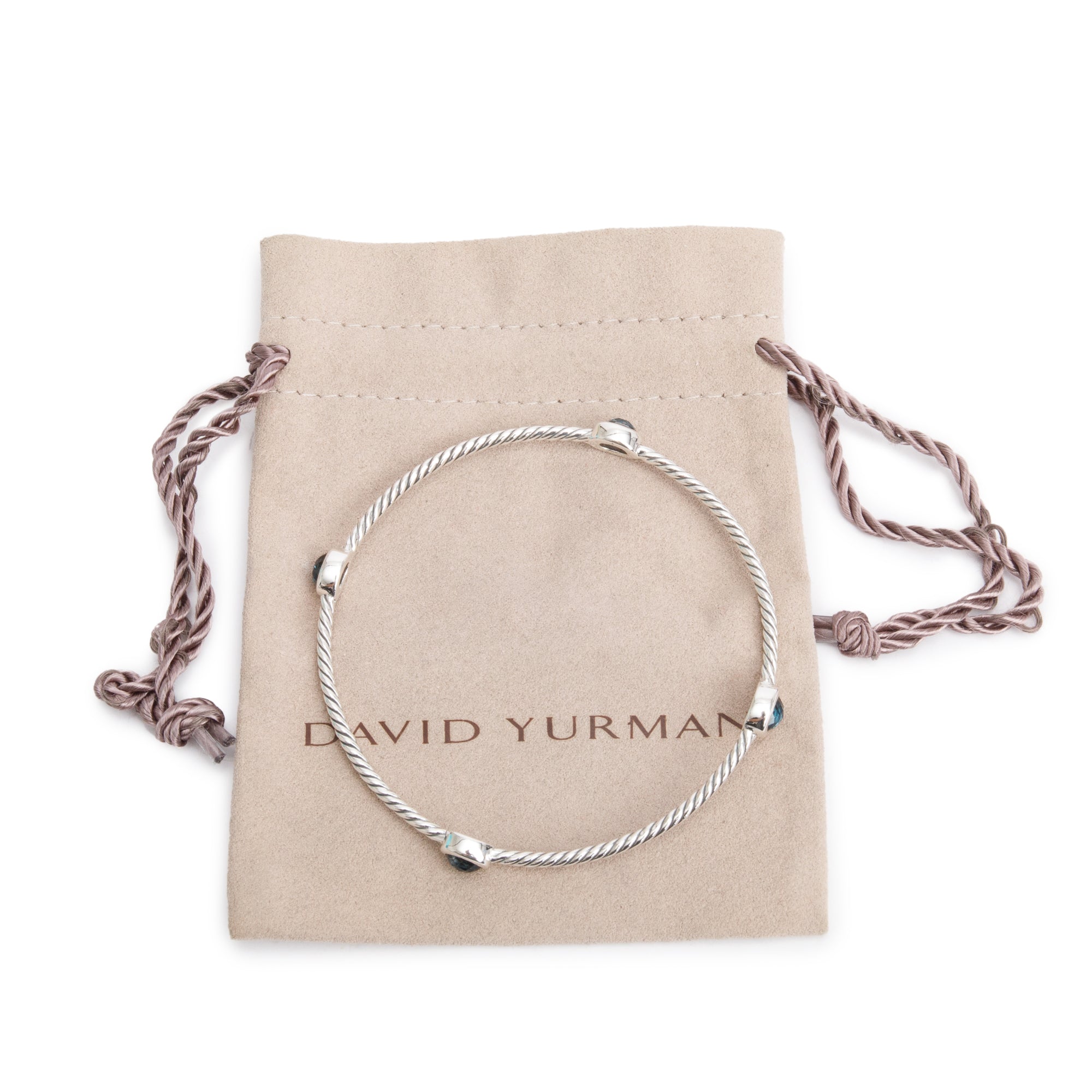 David Yurman Sterling Silver Blue Topaz Color Classics Four Station Cable Bangle Bracelet